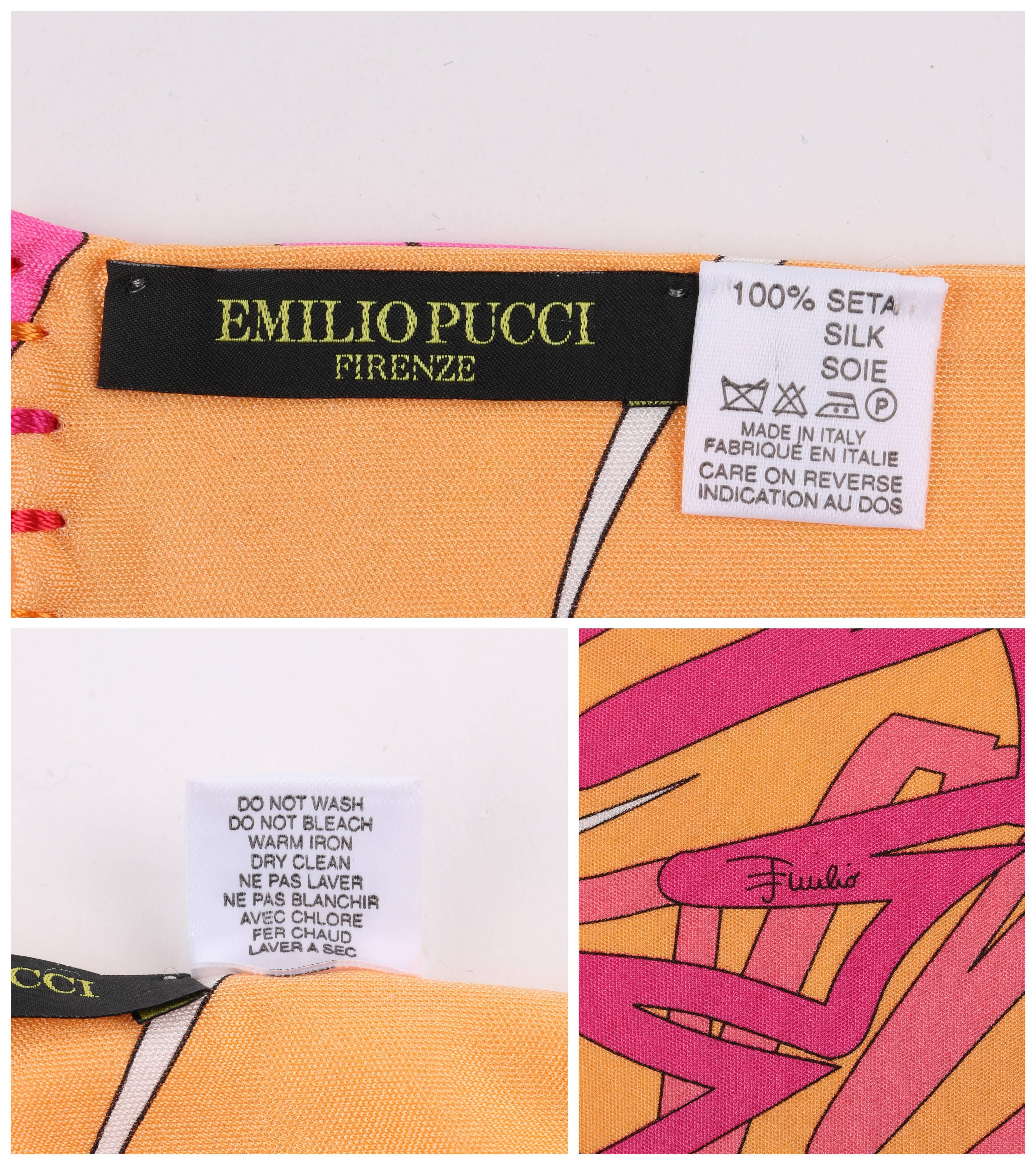 EMILIO PUCCI Orange & Pink Signature Leaf Print Silk Jersey Oblong Fringe Scarf 4