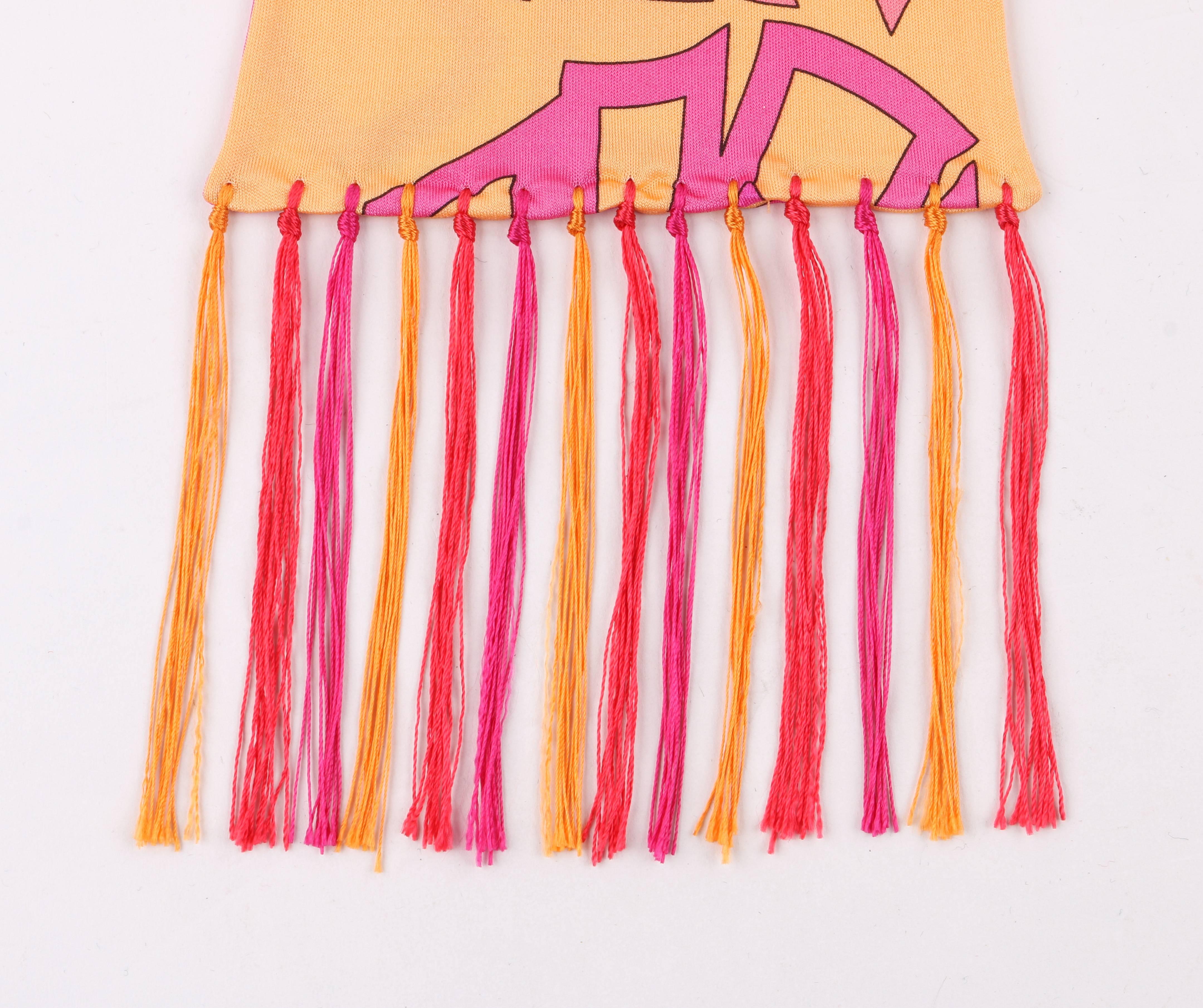 EMILIO PUCCI Orange & Pink Signature Leaf Print Silk Jersey Oblong Fringe Scarf 3