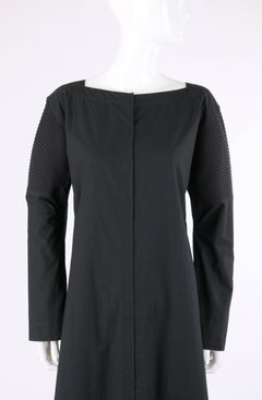 ISSEY MIYAKE Black Long Sleeve Rib Knit Detail Full Length Coat Dress