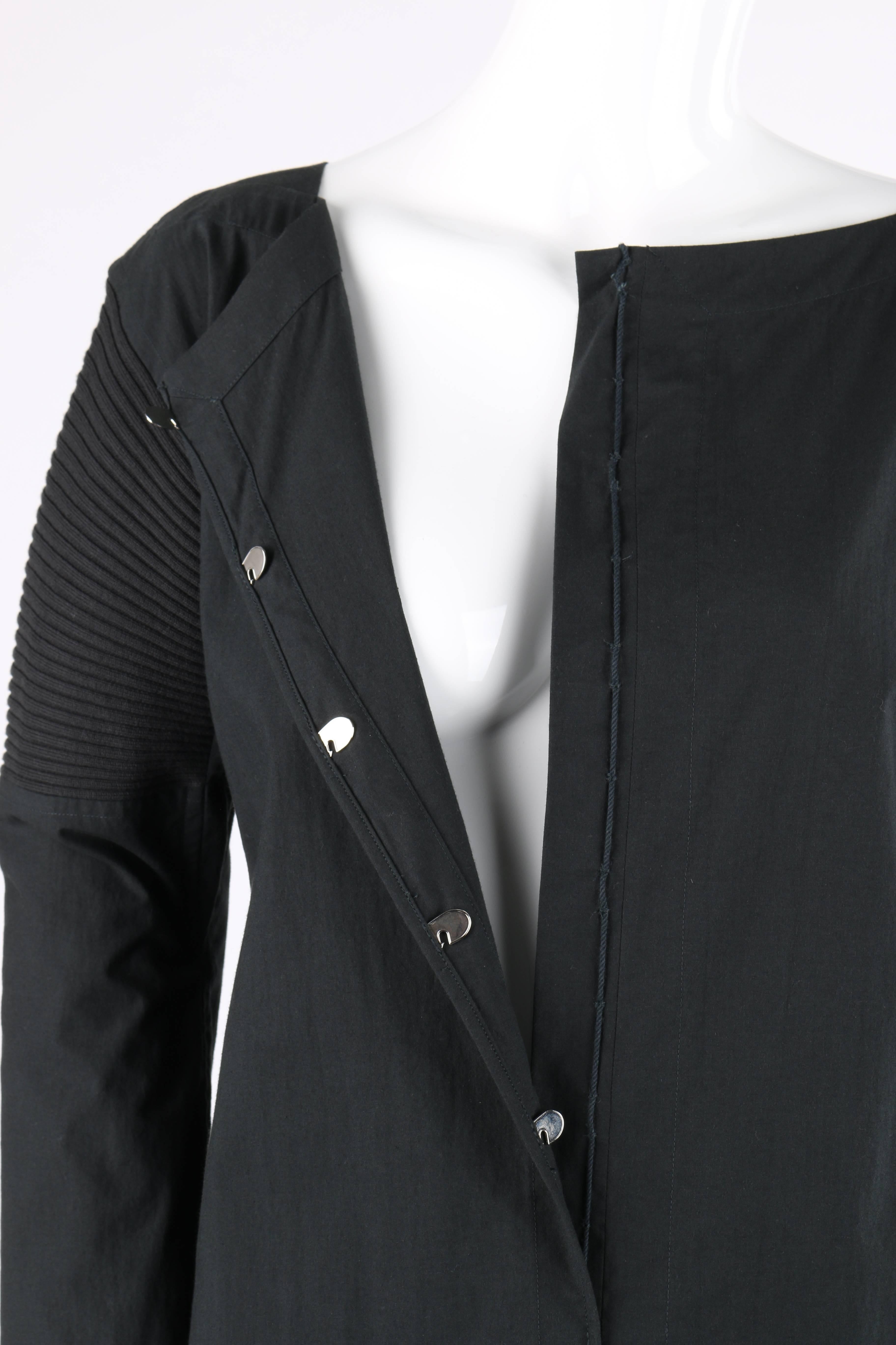 ISSEY MIYAKE Black Long Sleeve Rib Knit Detail Full Length Coat Dress For Sale 1