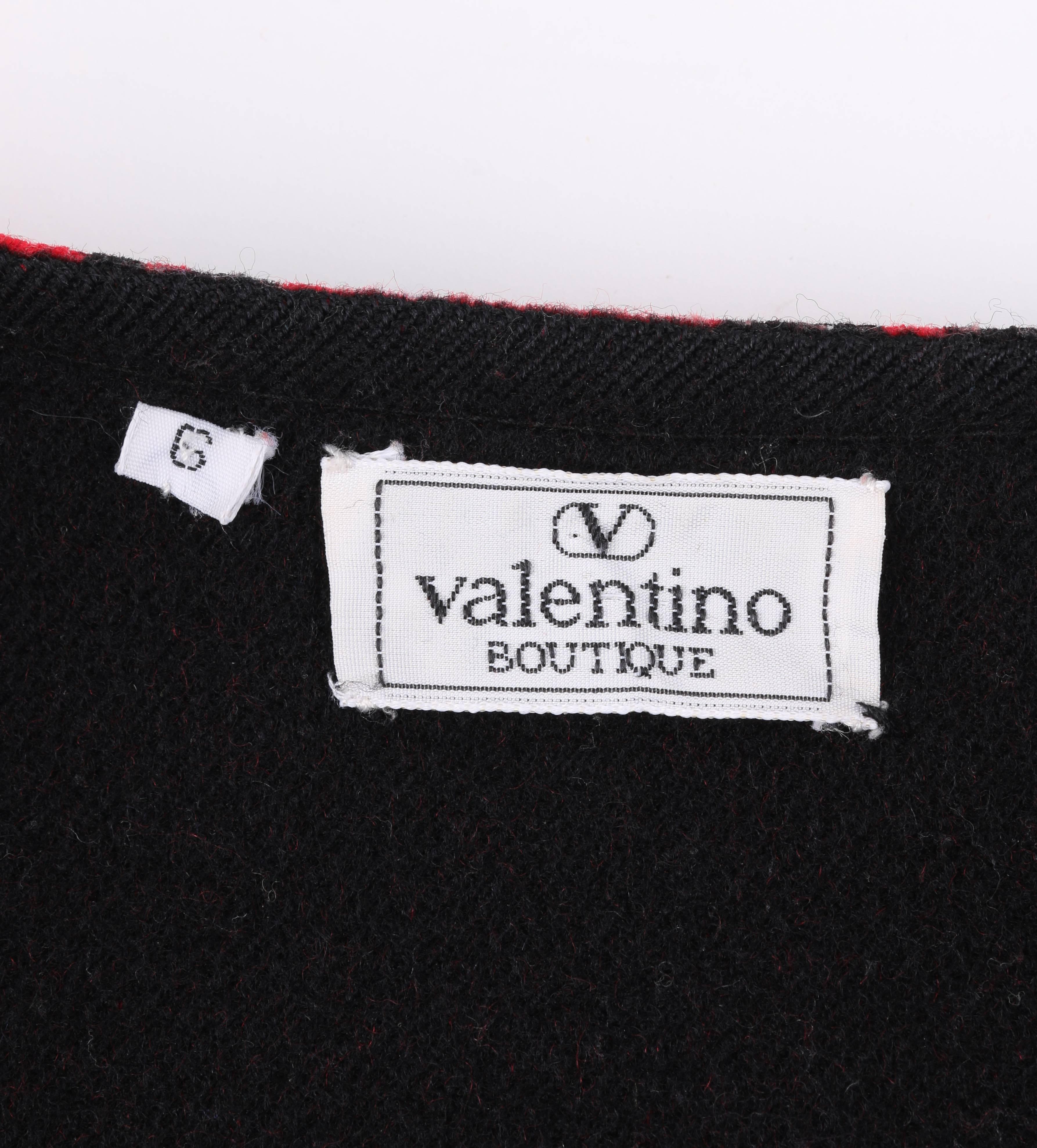 VALENTINO Boutique c.1980s Red and Black Oversized Houndstooth Wool Car ...