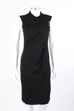 GUCCI Black Jersey Knit Sleeveless Draped Shift Cocktail Dress