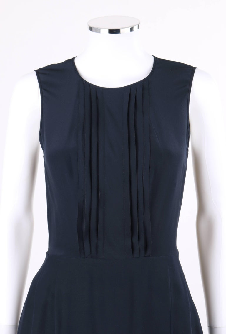 Prada Zipper Pleated Skirt Navy Blue Poliamida