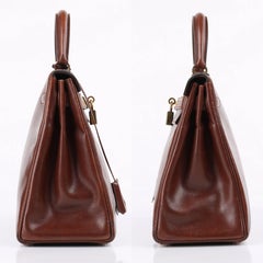 HERMES c.1964 "Kelly" 28 cm Brown Box Calf Leather Top Handle Purse