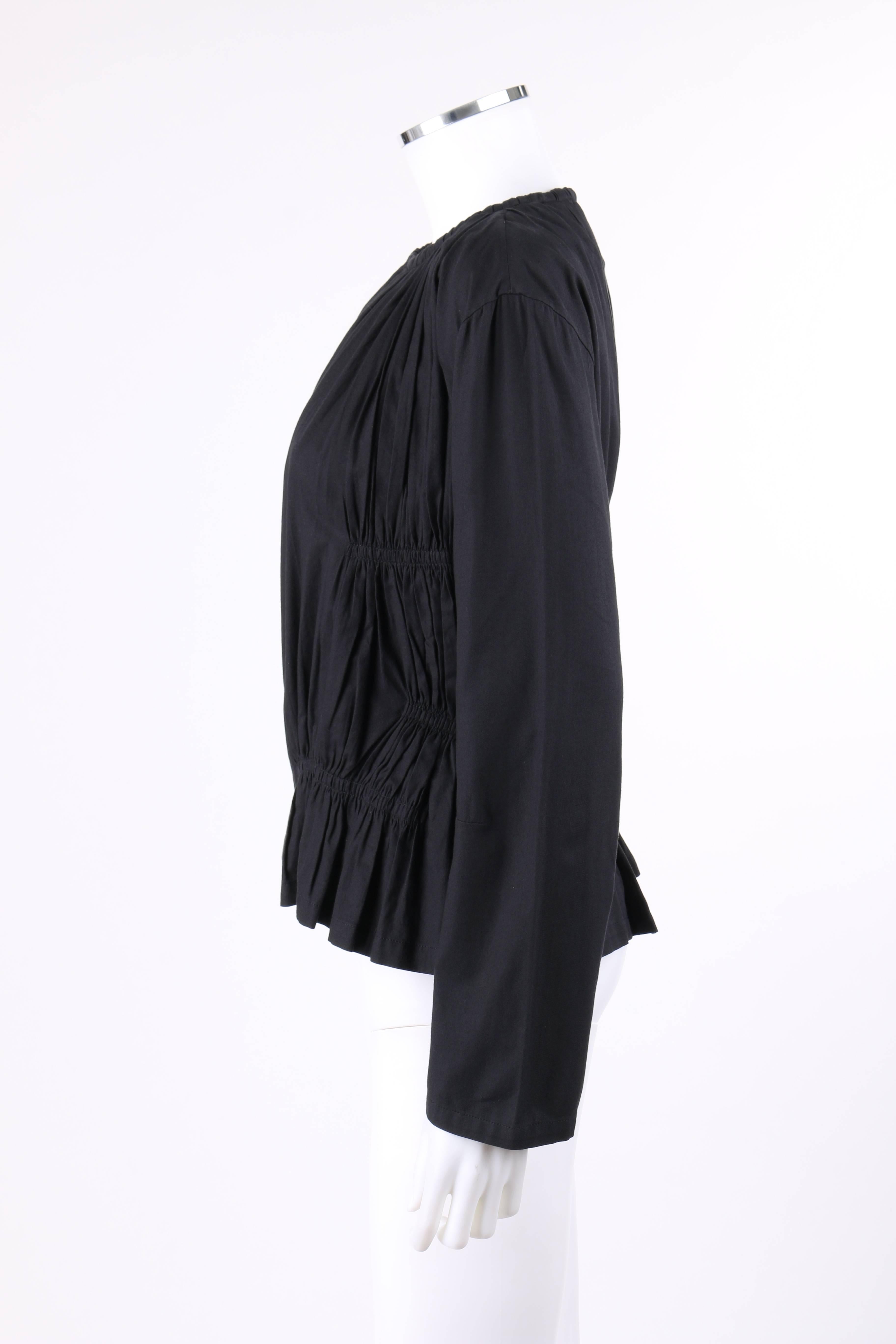 ISSEY MIYAKE Black Gathered Detail Zip Front Jacket 1