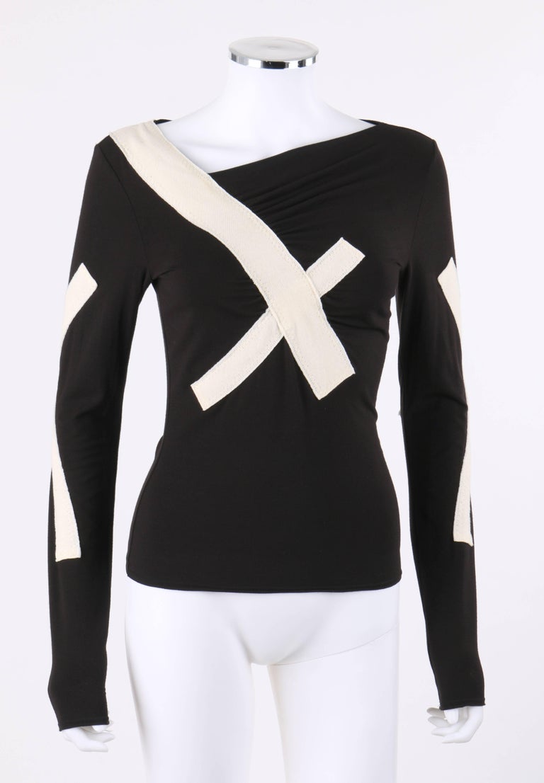 ISSEY MIYAKE S/S 2004 Black Jersey Knit Cross Bandage Sweater Top 