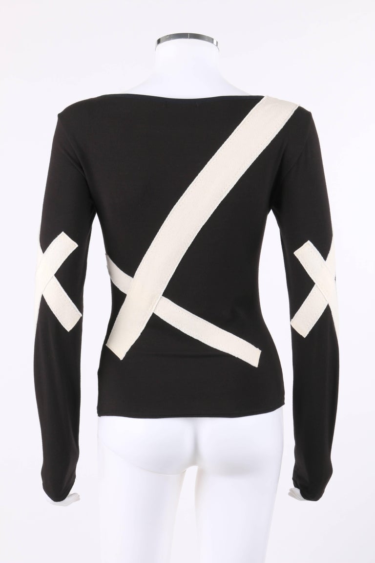 ISSEY MIYAKE S/S 2004 Black Jersey Knit Cross Bandage Sweater Top