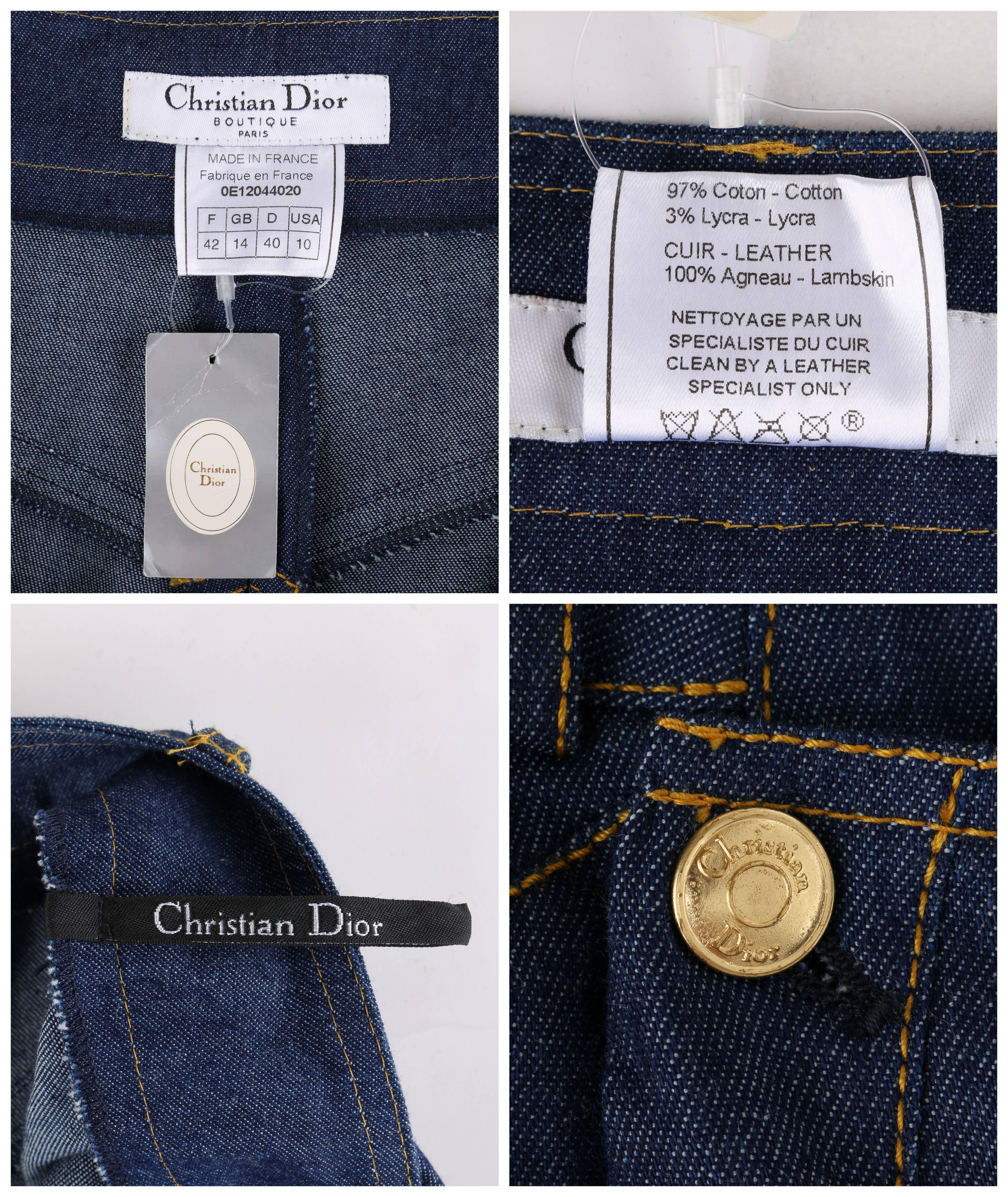 CHRISTIAN DIOR S/S 2000 JOHN GALLIANO Denim & Leather Convertible Jeans / Shorts In Excellent Condition In Thiensville, WI