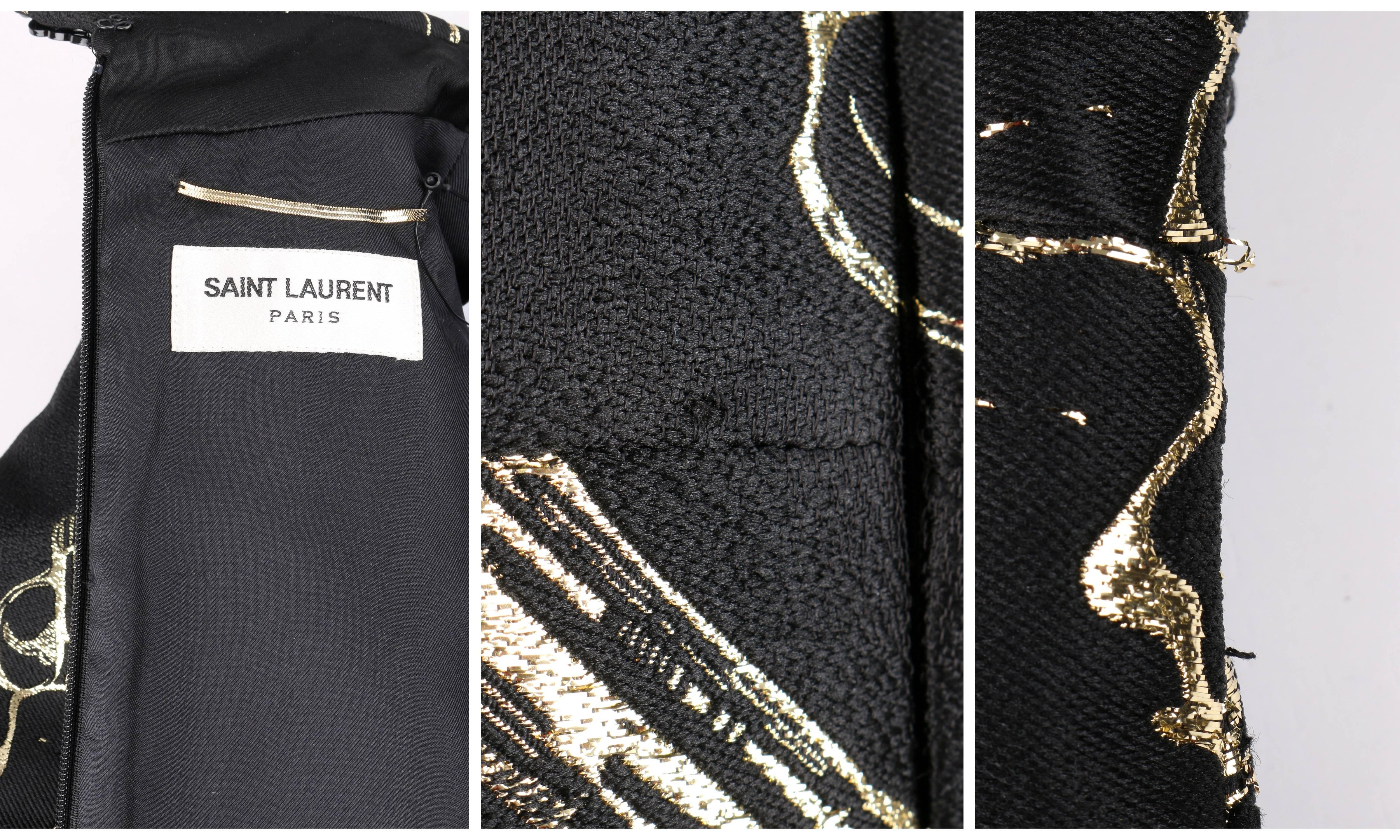 SAINT LAURENT A/W 2014 Black & Metallic Gold Gun Print Mini Shift Dress NWT 1