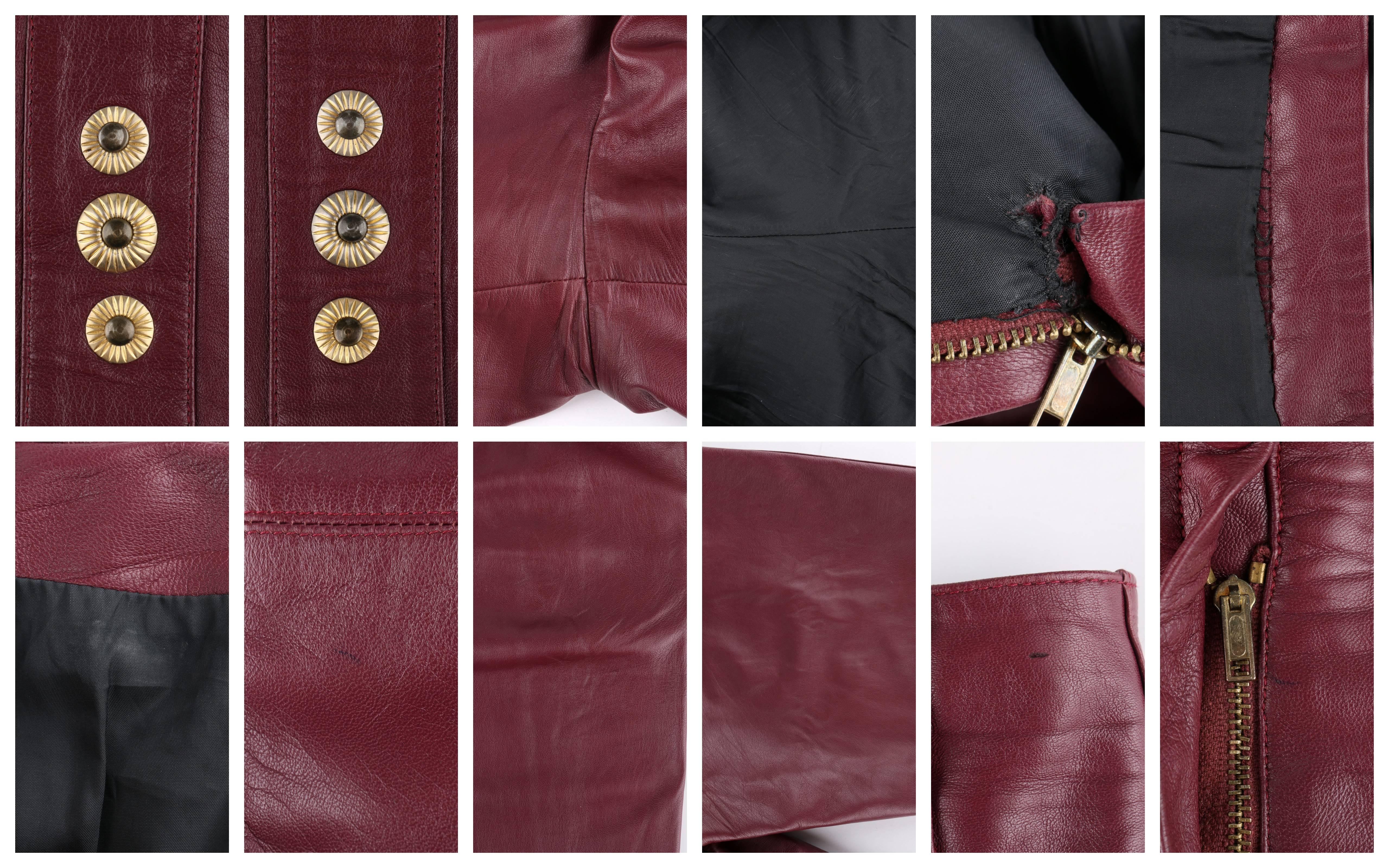 ROBERTO CAVALLI Burgundy Leather Studded Embellished Ankle Length Pants Trousers 2