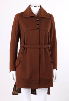 COUTURE c.1910's Edwardian WWI Brown Wool Belted Military Belted Walking Coat (Manteau de marche ceinturé en laine)