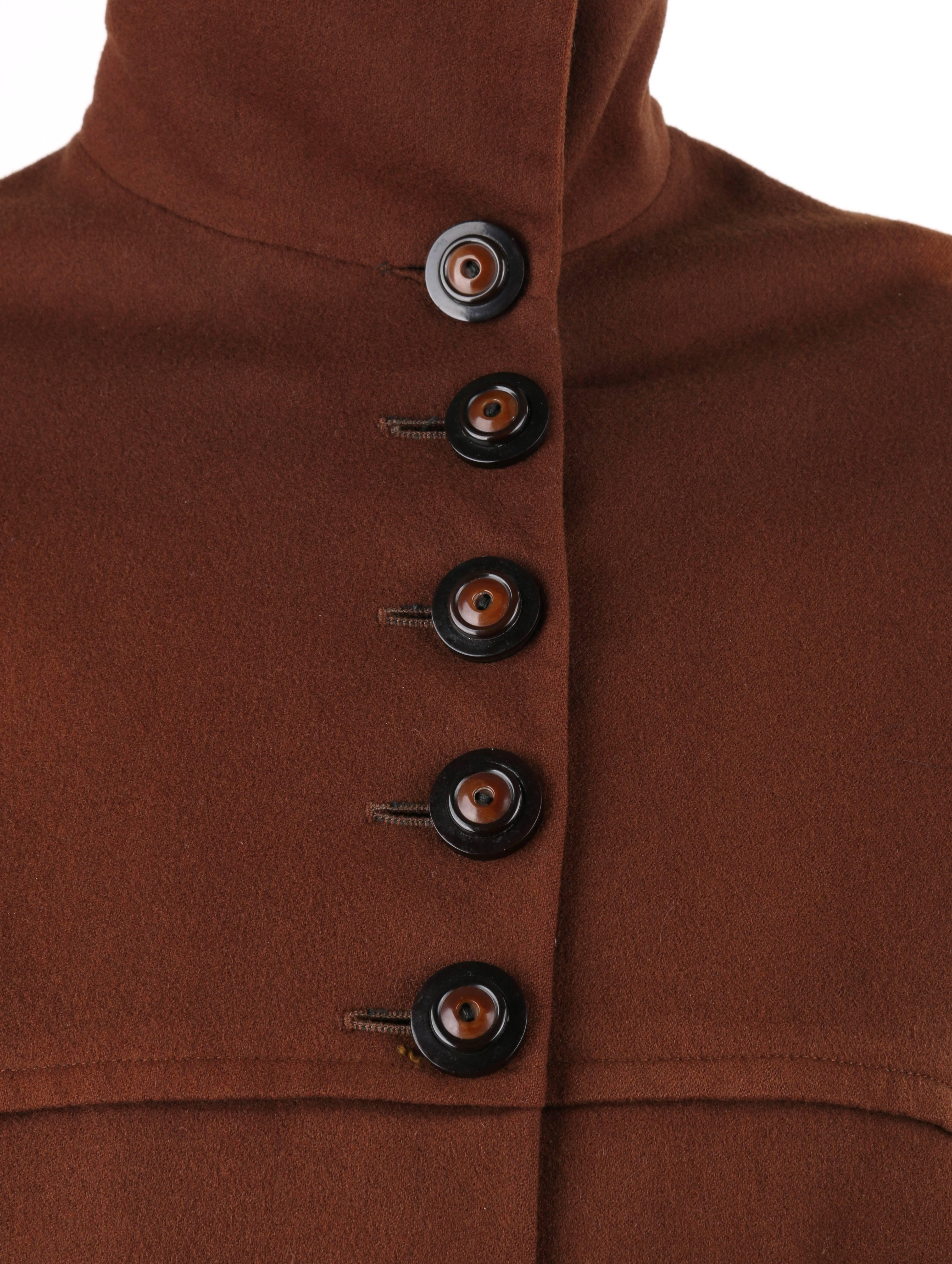 COUTURE c.1910's Edwardian WWI Brown Wool Belted Military Belted Walking Coat 1