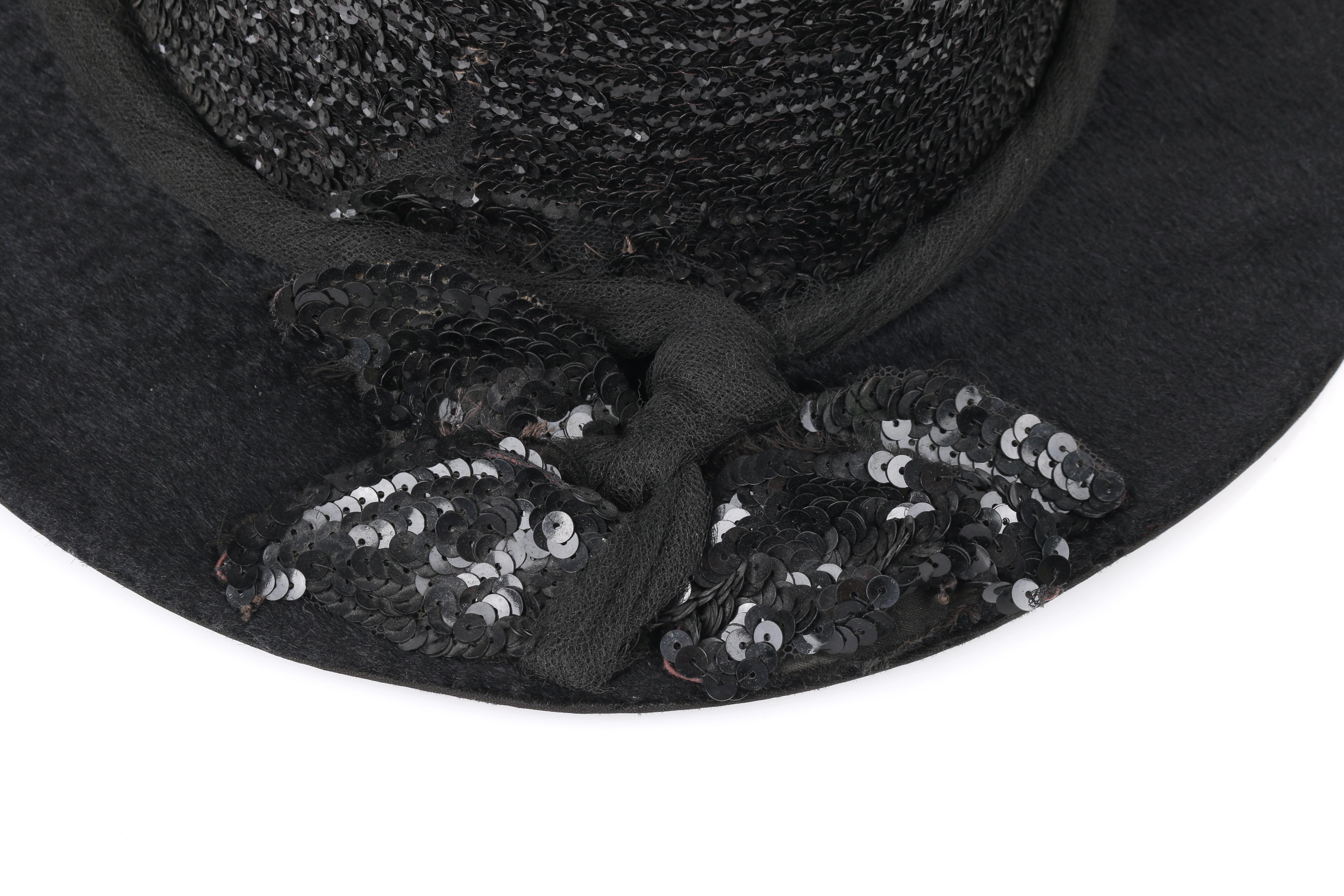 EDWARDIAN c.1900's Black Beaver Fur Felt Sequin Embellished Afternoon Hat 4