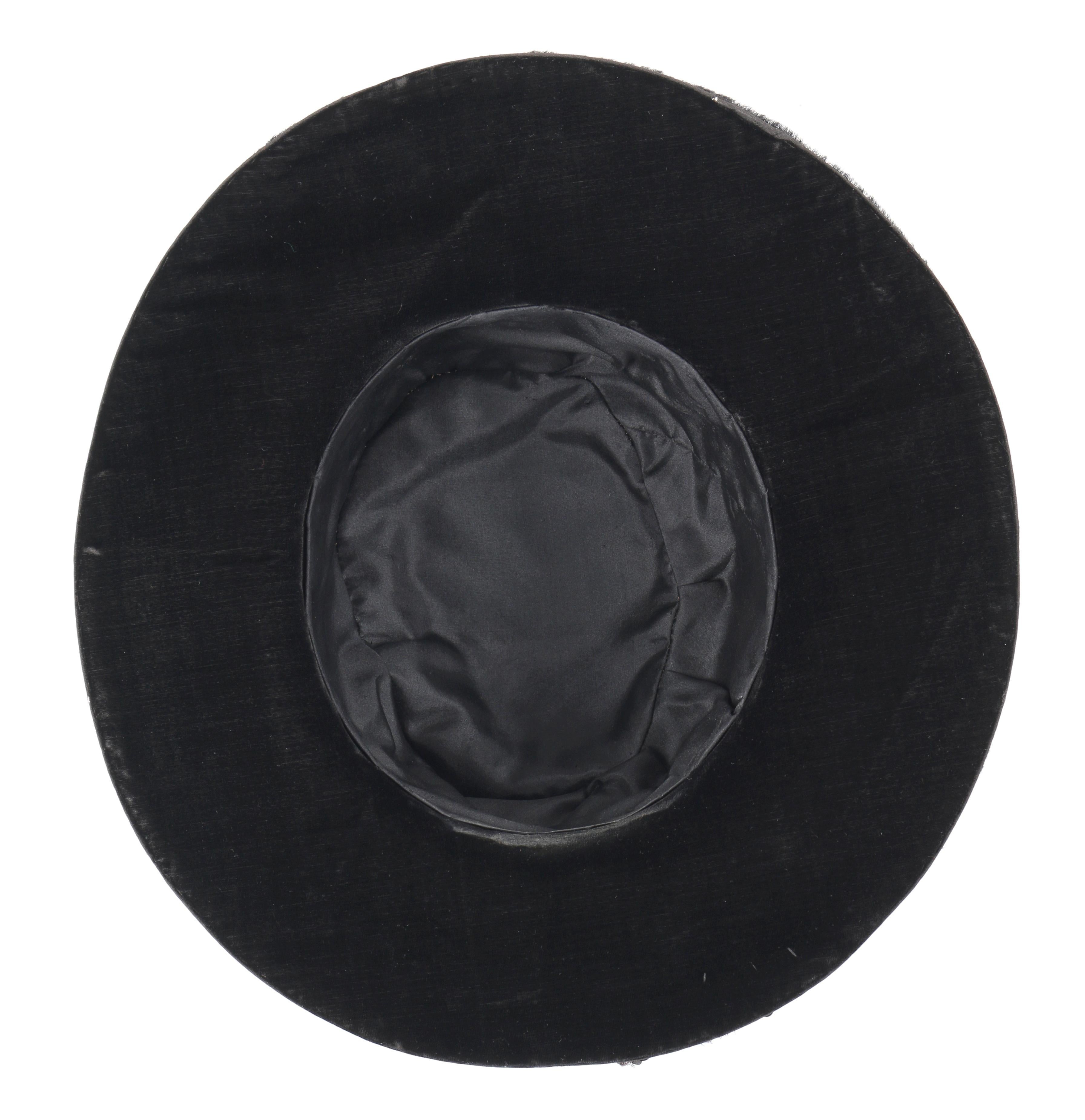 EDWARDIAN c.1900's Black Beaver Fur Felt Sequin Embellished Afternoon Hat 6