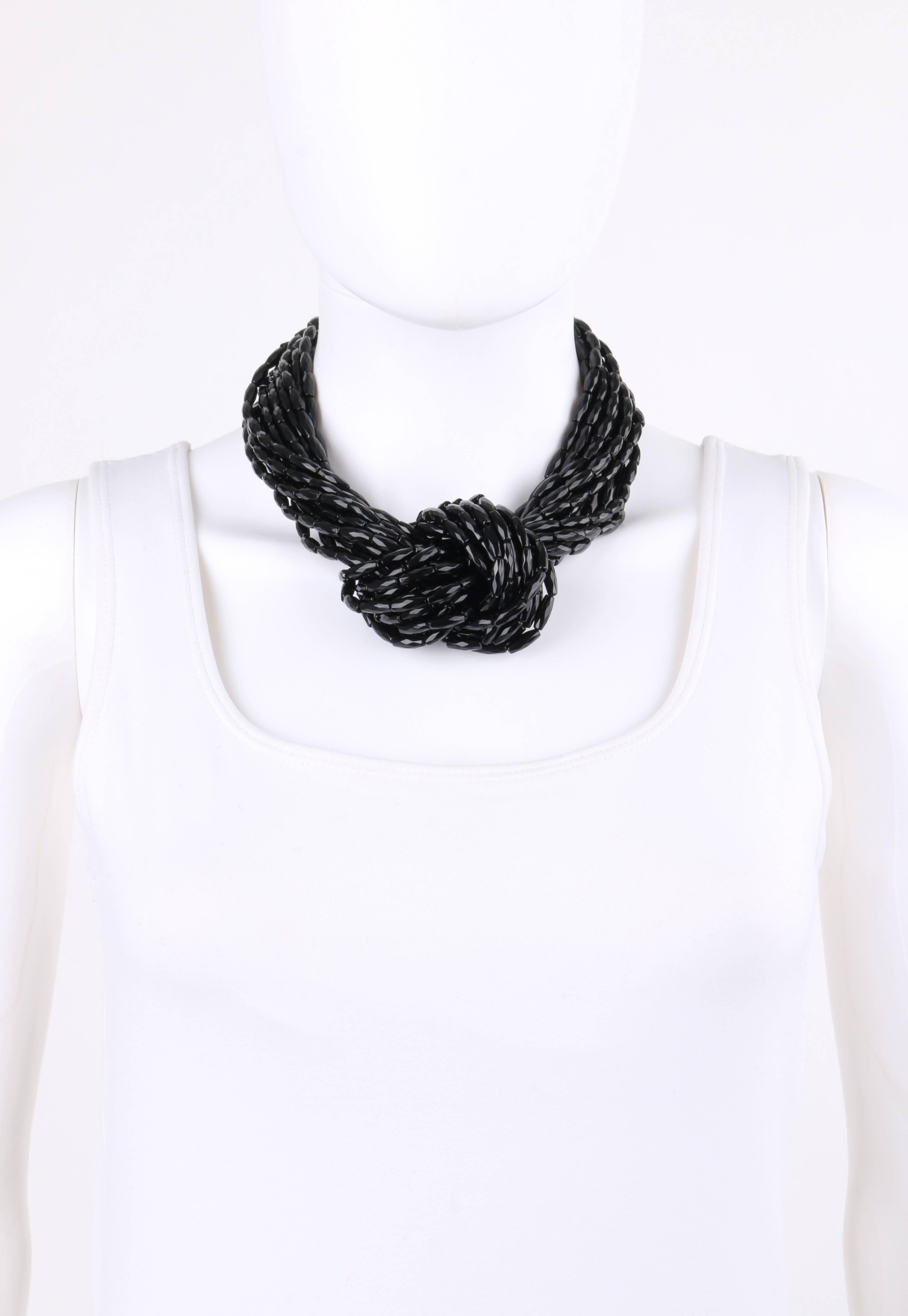 Women's ANGELA CAPUTI Black Bi-Cone Resin Bead Multistrand Knotted Necklace 