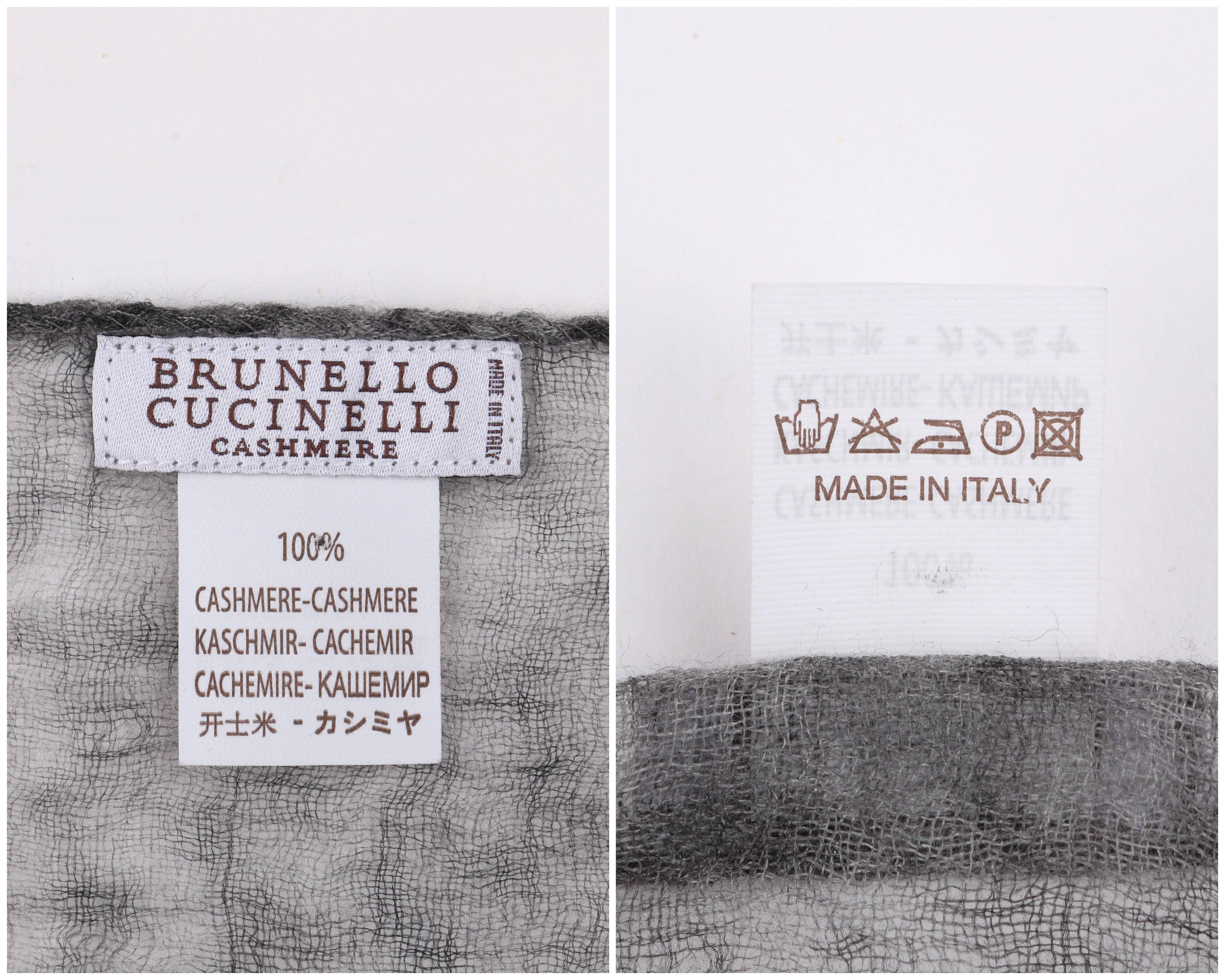 Women's or Men's Brunello Cucinelli 100% Cashmere Gray Raw Rolled Edge Large Oblong Wrap Scarf