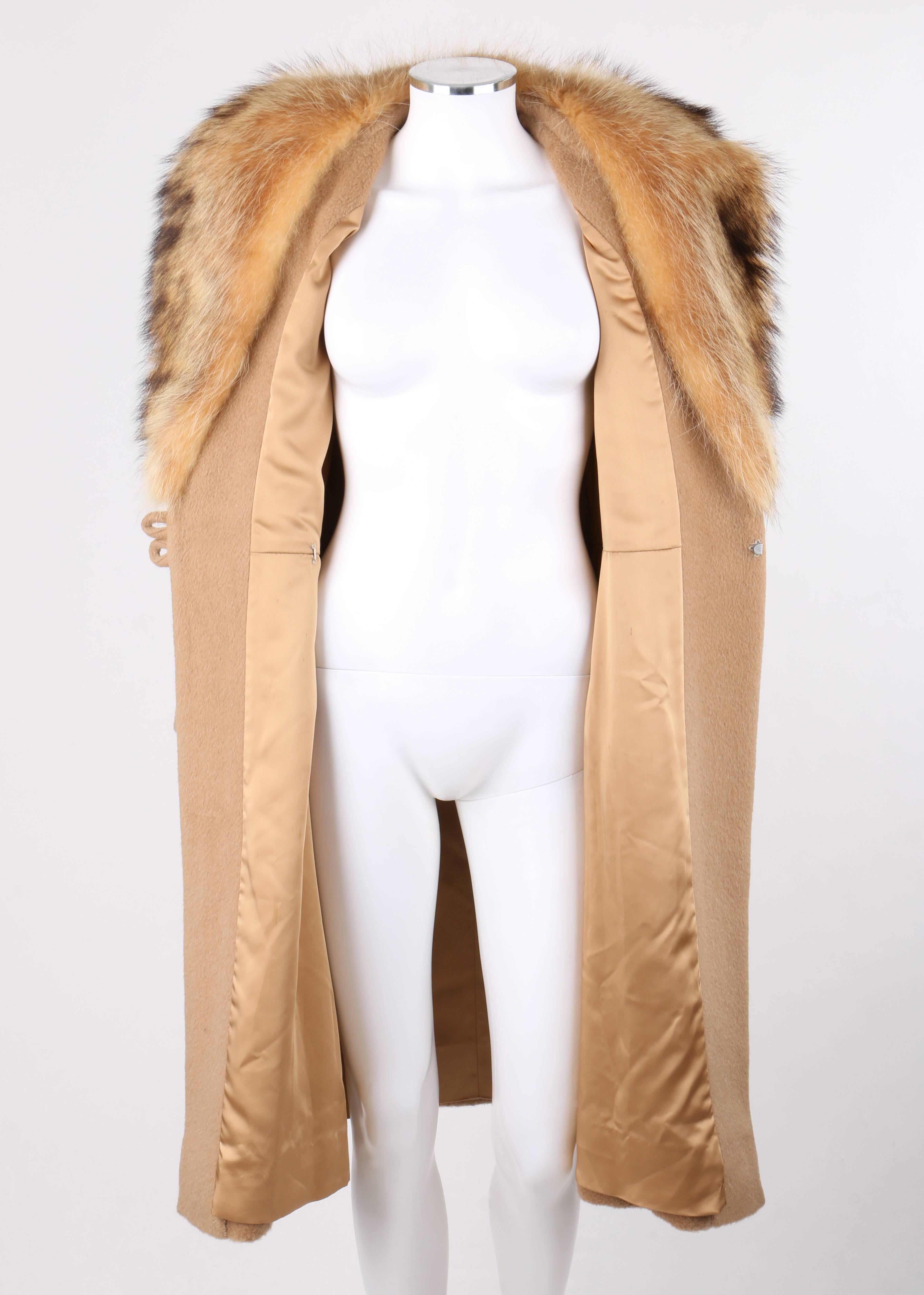 PIERRE CARDIN c.1970's Camel Wool Genuine Fox Fur Collar Princess Coat In Good Condition In Thiensville, WI