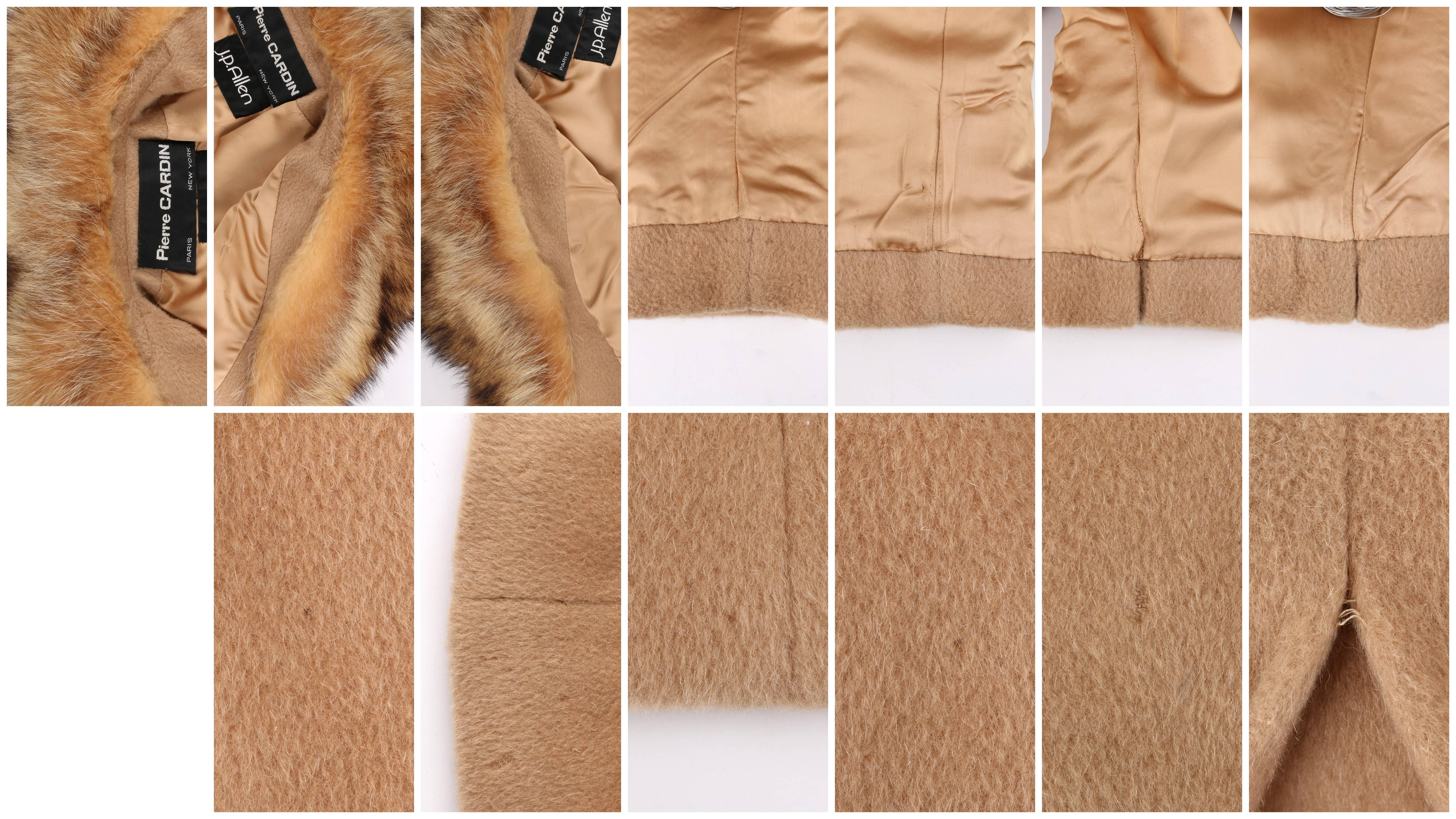 PIERRE CARDIN c.1970's Camel Wool Genuine Fox Fur Collar Princess Coat 2