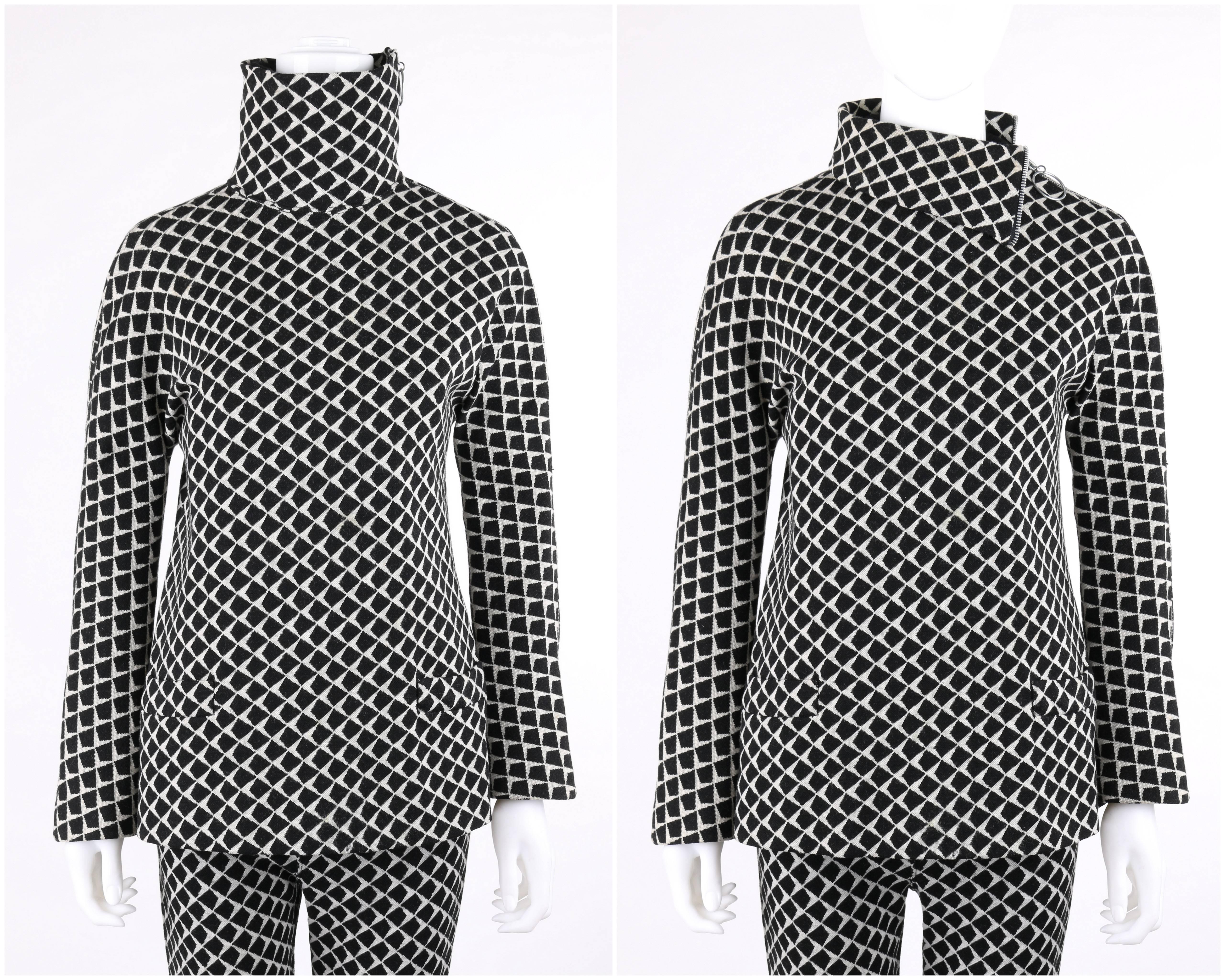 Black RUDI GERNREICH c.1960's 3 Piece Wool Mod Knitwear Jacket Sweater Pant Suit Set