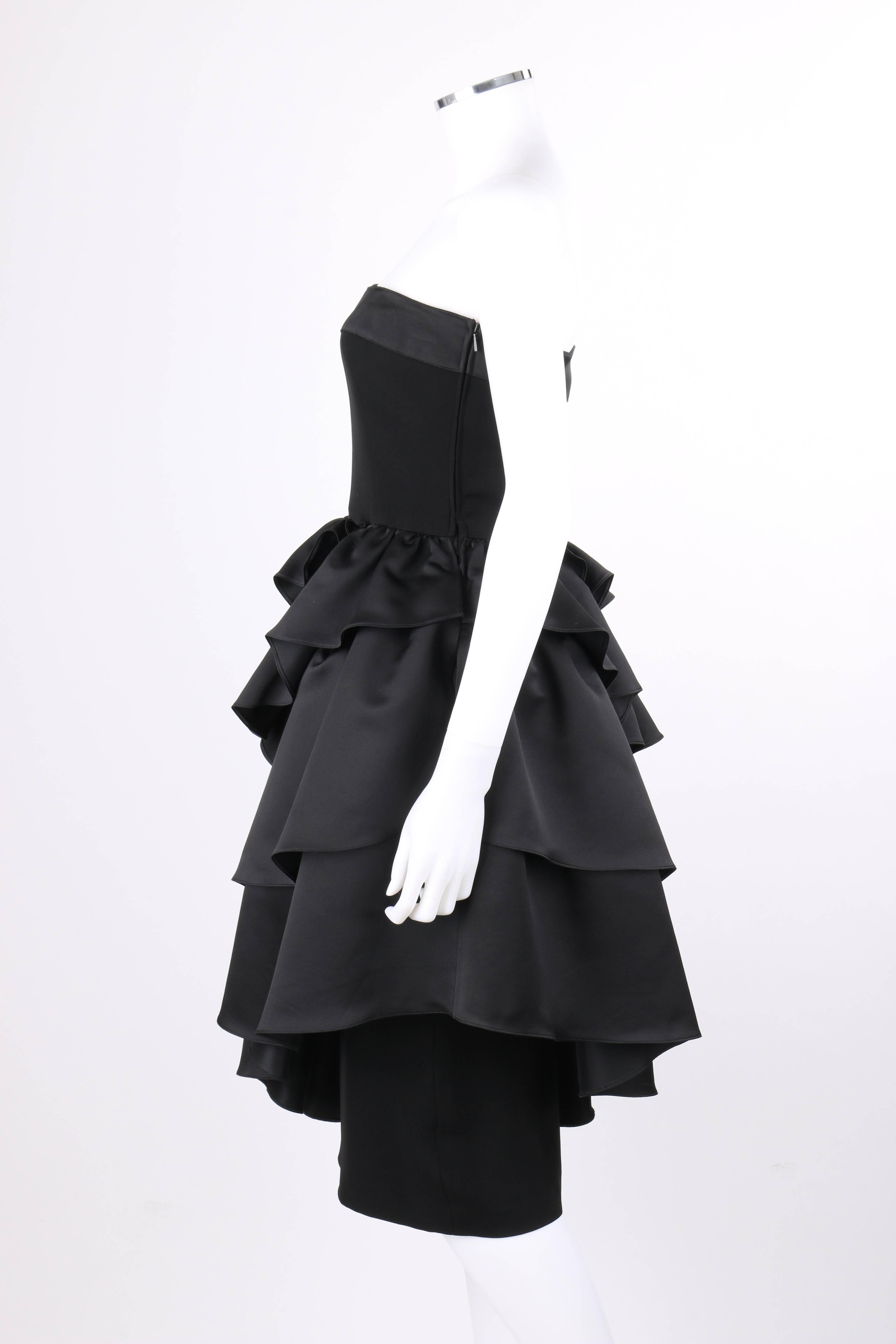 LOUIS FERAUD c.1980's Black Asymmetrical Tiered Ruffle Cocktail Dress In Excellent Condition For Sale In Thiensville, WI
