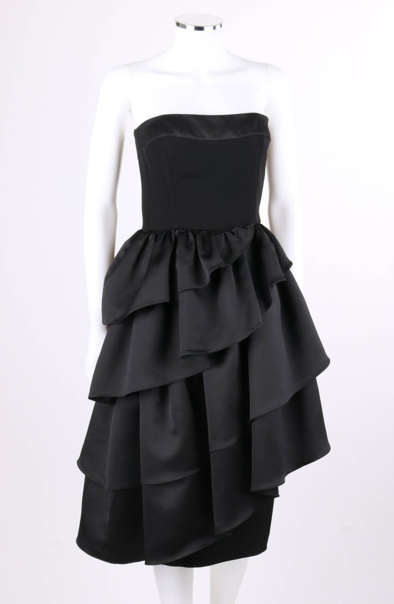 Louis Feraud C.1980's Black Asymmetrical Tiered Ruffle Cocktail Dress