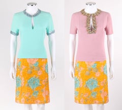 MIU MIU PRADA S/S 2004 3Pc Bead Embellished Key Hole Top Floral Skirt Dress Set