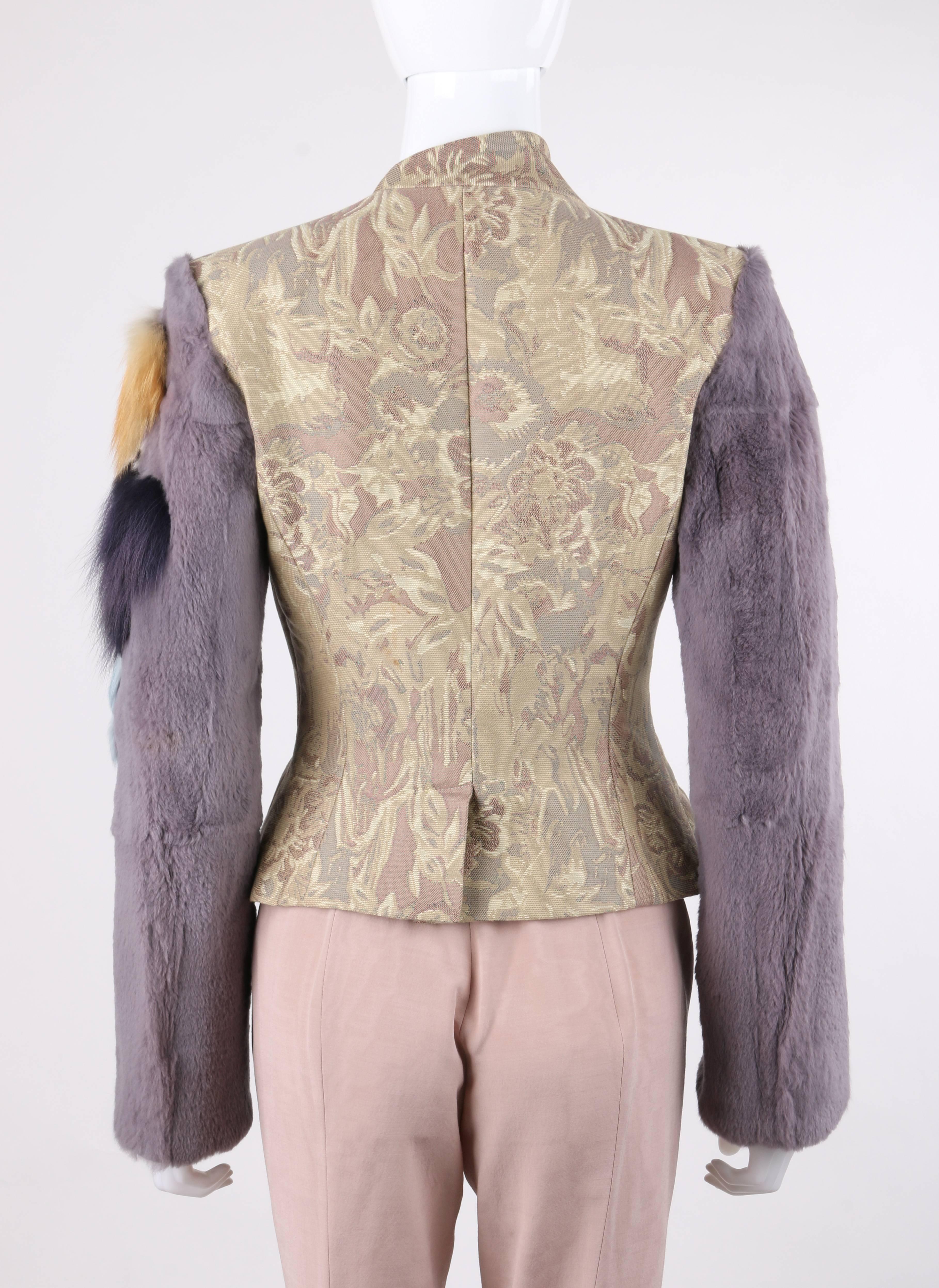 Brown Christian Lacroix 2Pc Floral Jacquard and Fur Jacket Pant Suit Set, A/W 2001  For Sale