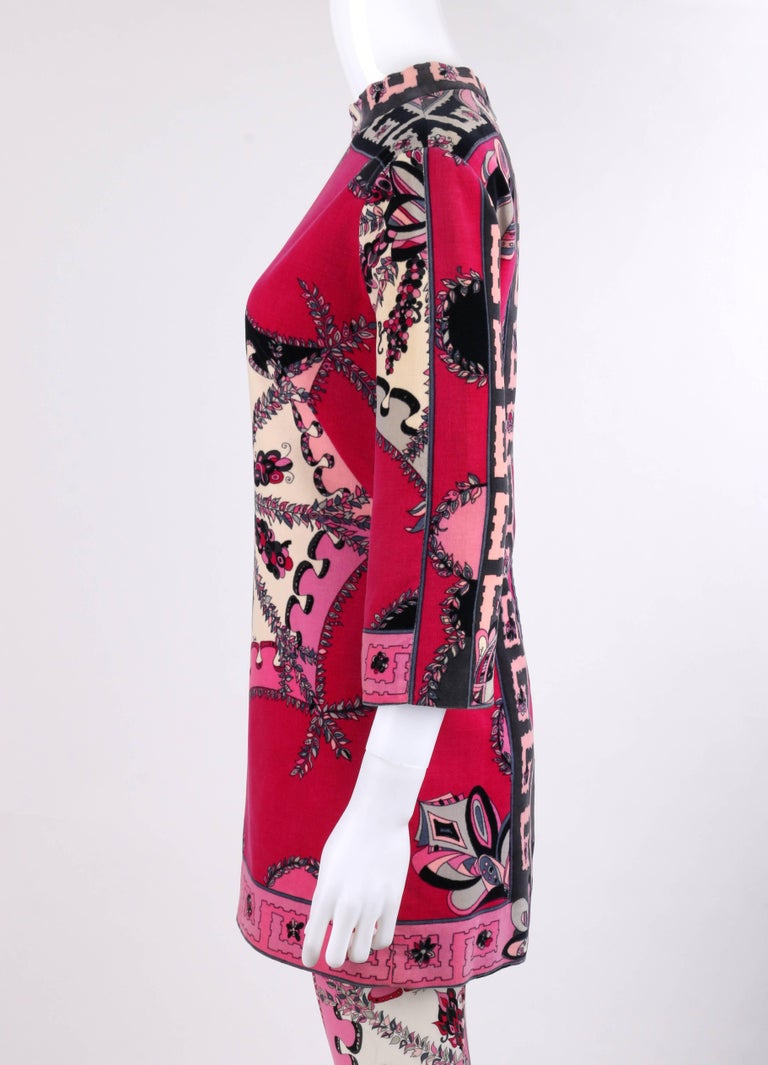 Iconic 1960s Emilio Pucci Pink Print Velvet Pant & Tunic/Dress Set