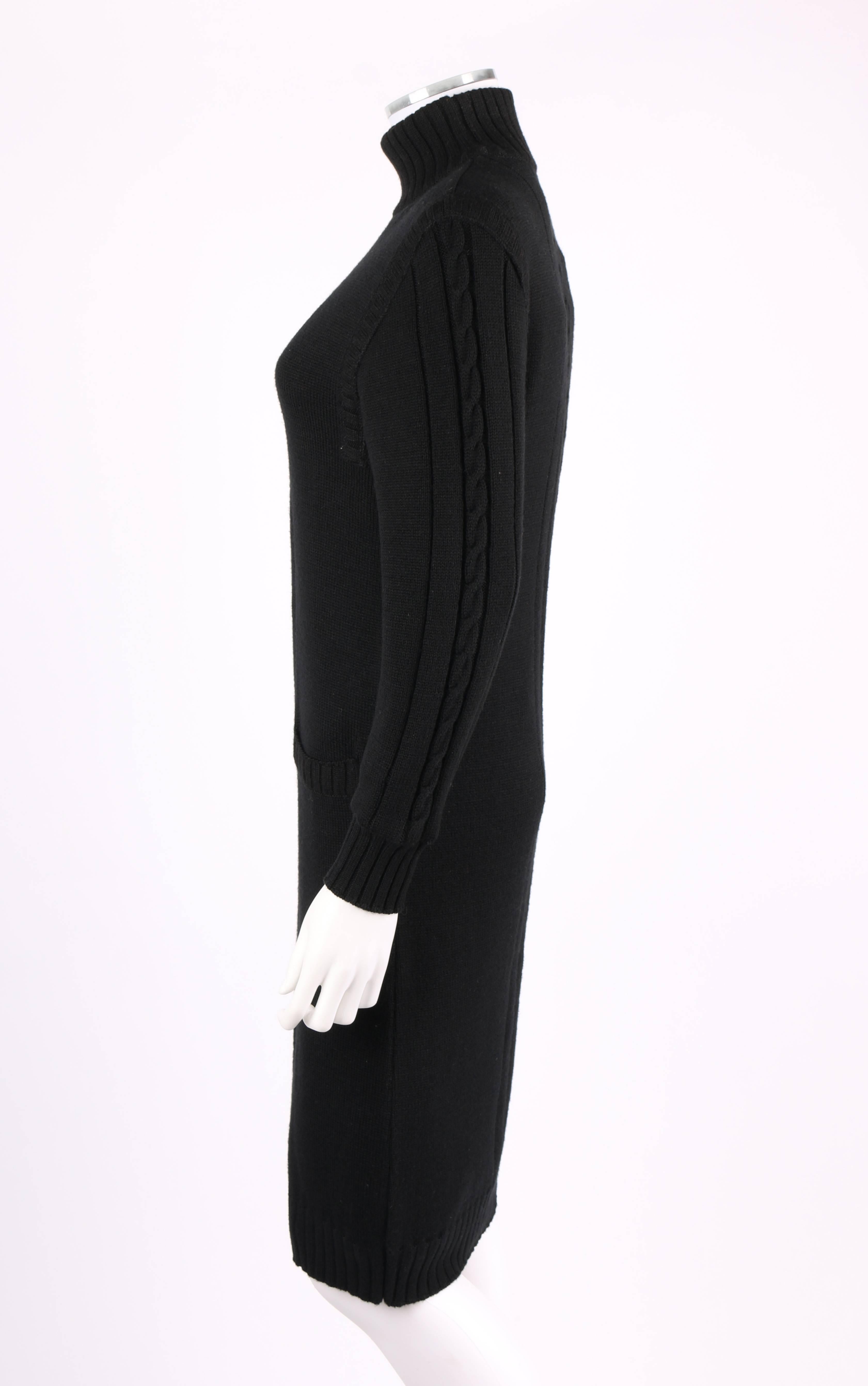 COURREGES c.1980's Black Wool Cable Knit Mock Neck Sweater Dress 1