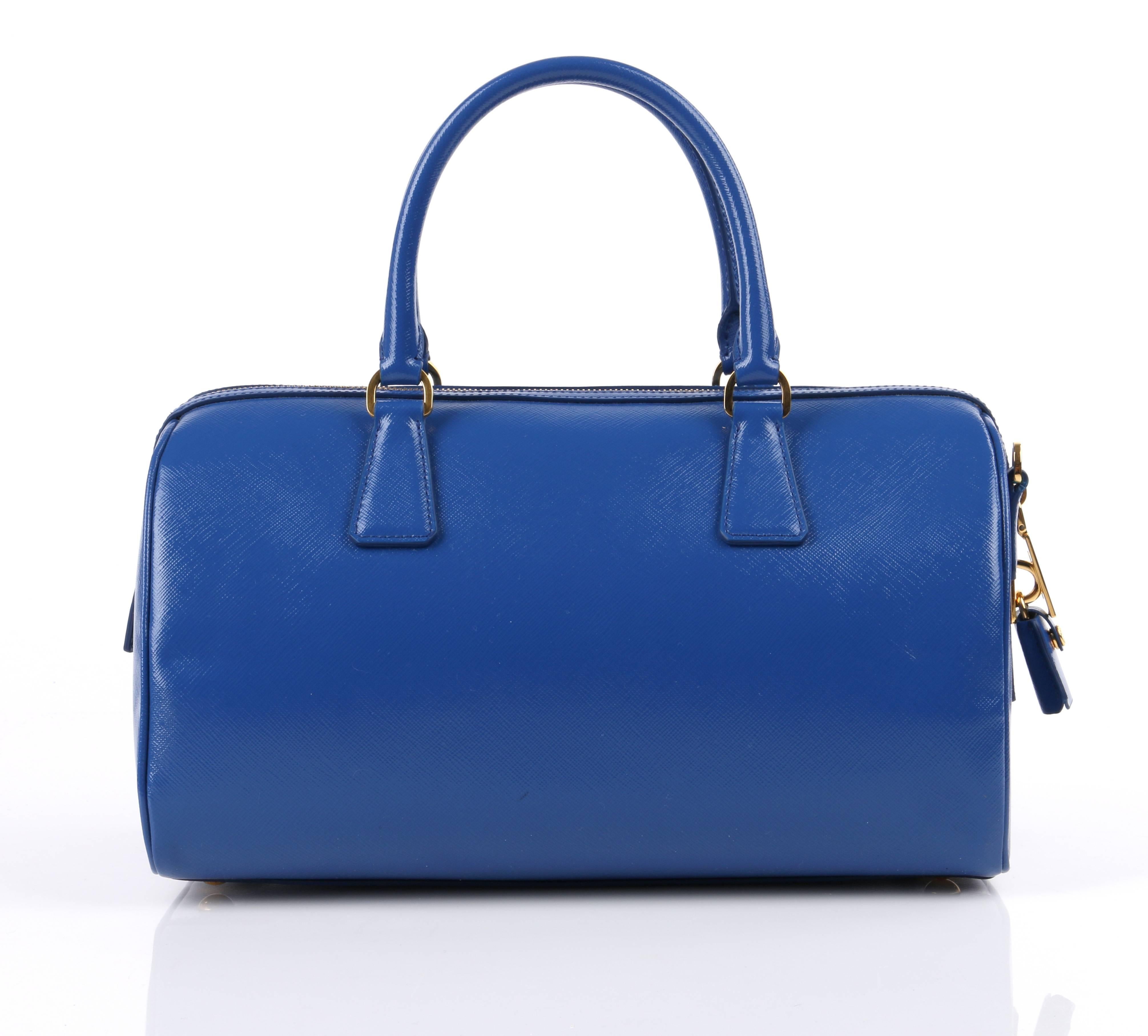 PRADA S/S 2012 Blue Saffiano Vernice Patent Leather Convertible Boston ...