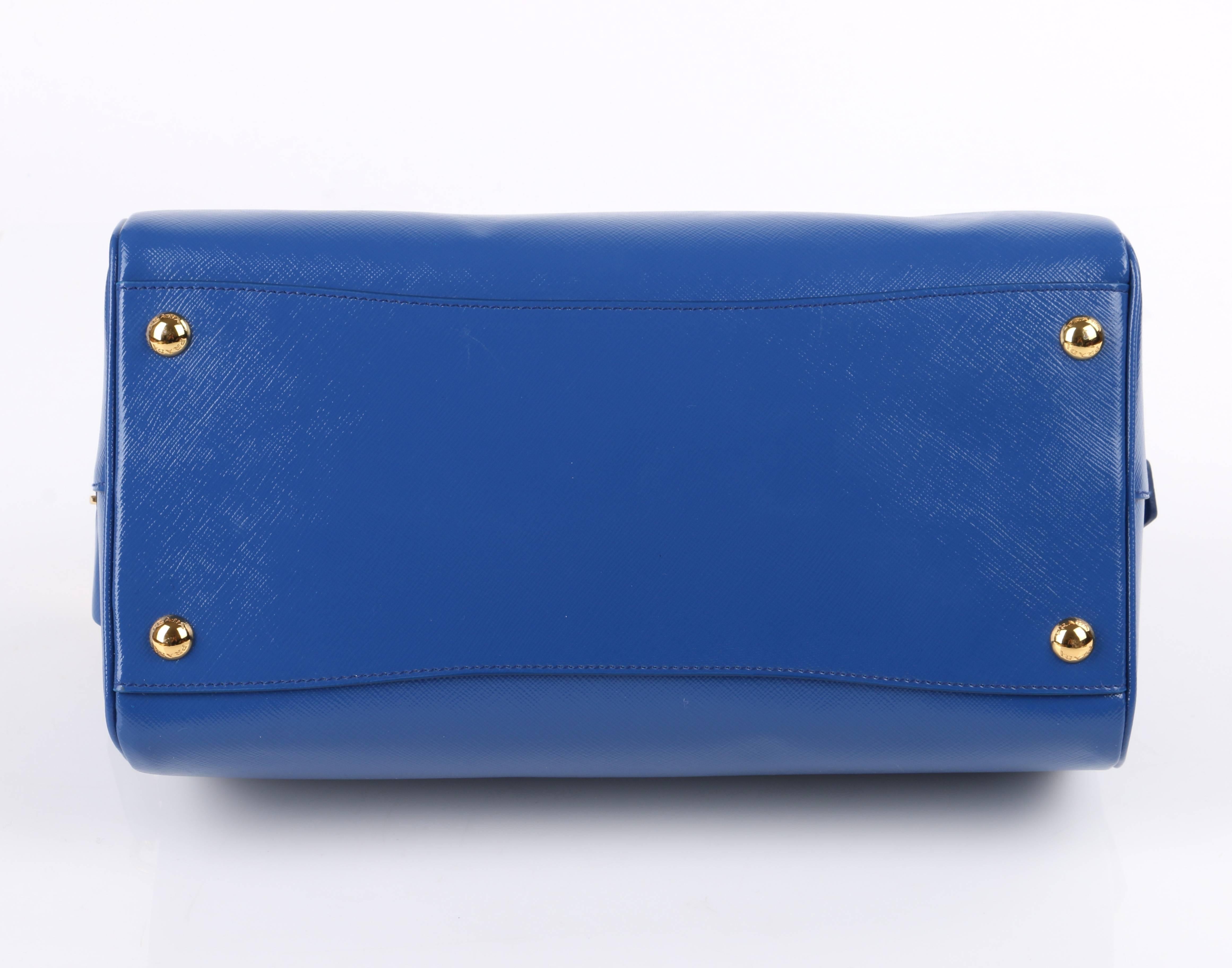 Women's PRADA S/S 2012 Blue Saffiano Vernice Patent Leather Convertible Boston Bag Purse