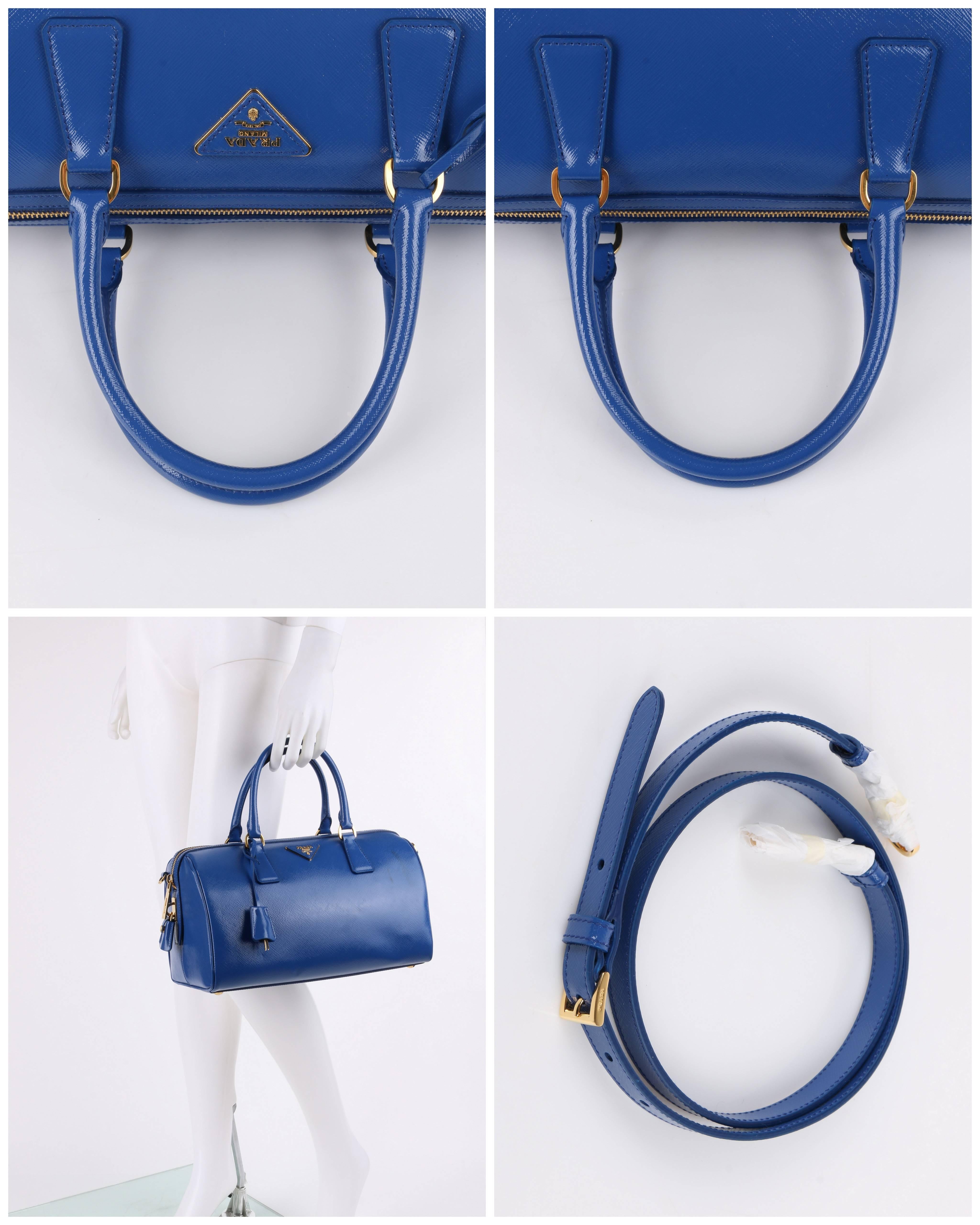 PRADA S/S 2012 Blue Saffiano Vernice Patent Leather Convertible Boston Bag Purse 1