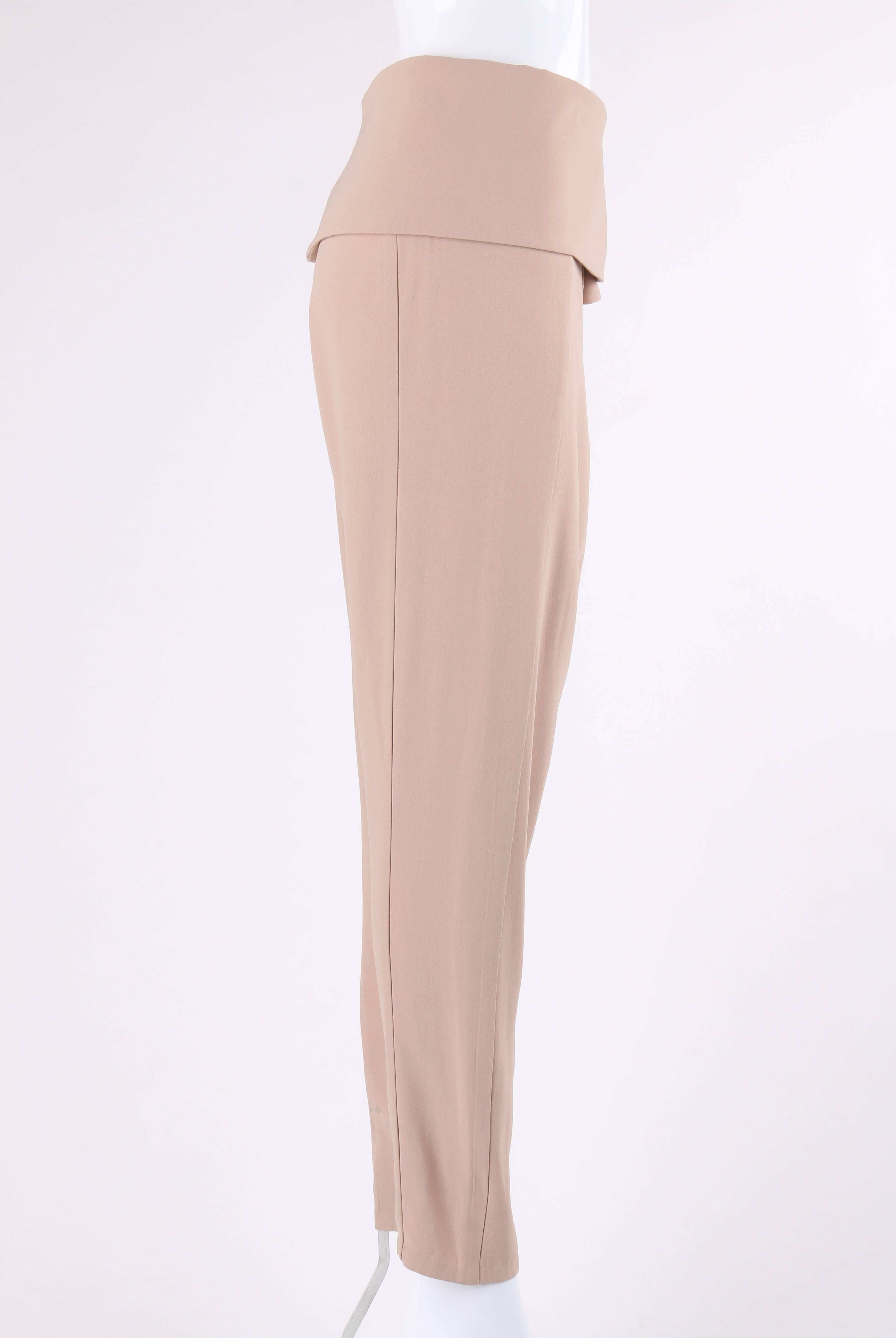 Beige ALEXANDER McQUEEN Resort 2011 Khaki Crepe Fold Over Cropped Harem Pants For Sale