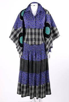 KOOS VAN DEN AKKER Ensemble de 4 pièces ensemble chemisier, jupe, pantalon et châle patchwork des années 1980