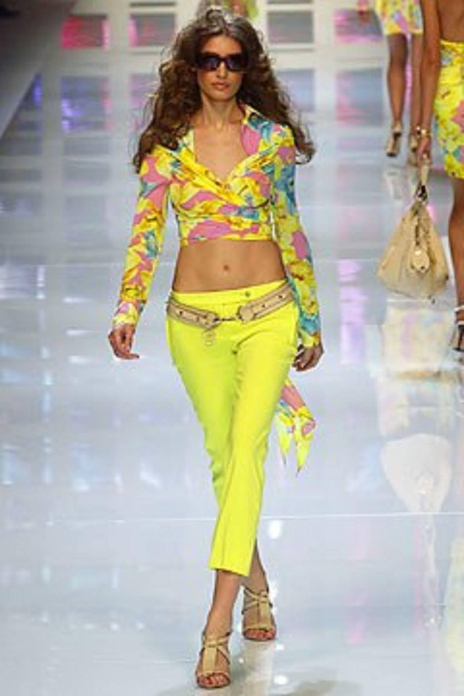 VERSACE S/S 2004 Neon Yellow Silk Cropped Capri Ankle Length Trouser Pants NWT 3