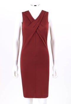 GUCCI Burgundy Jersey Knit Sleeveless Criss Cross V-Neck Shift Cocktail Dress