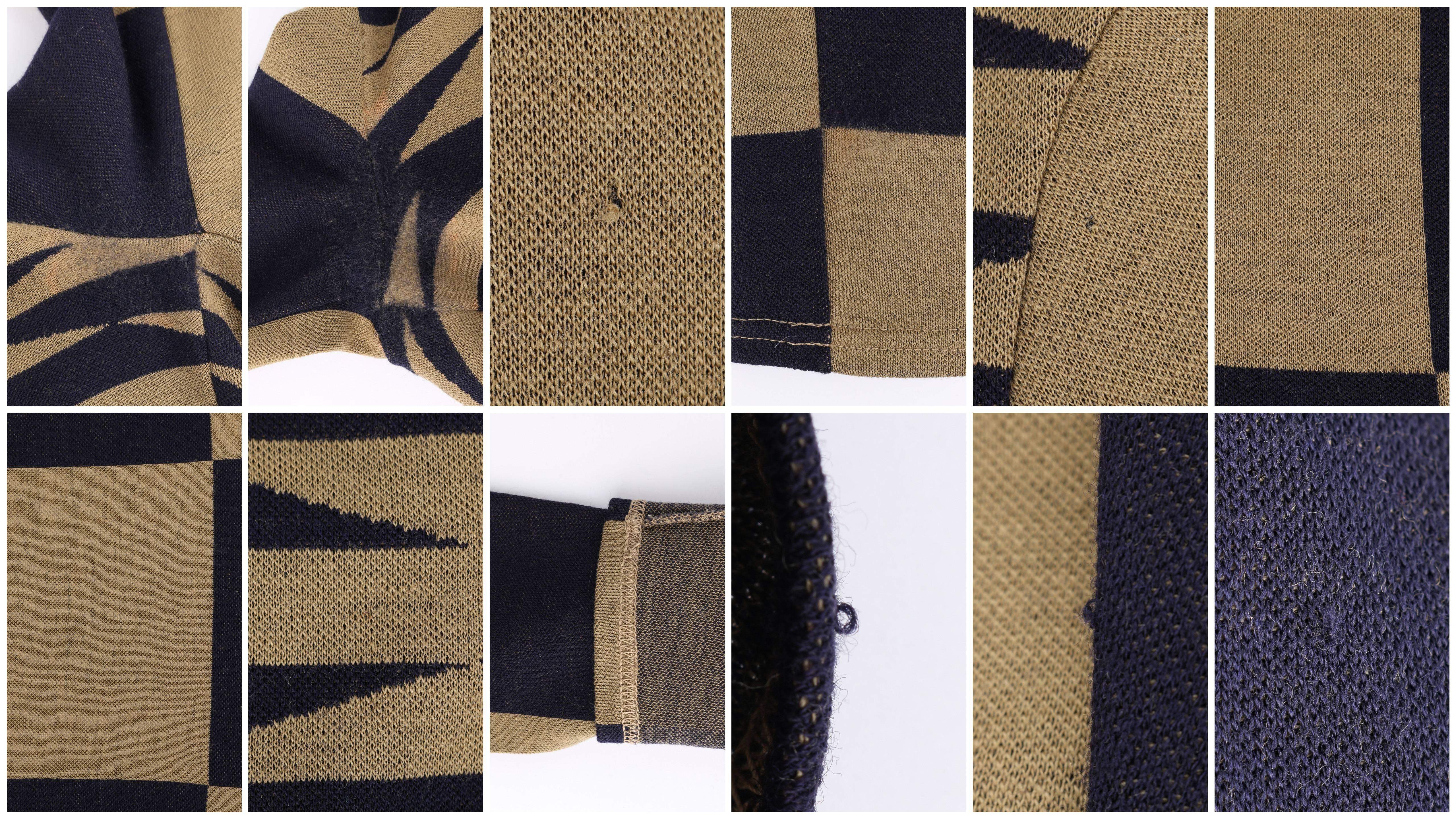 RUDI GERNREICH c.1971 Navy & Brown Op Art Check Pattern Wool Knit Mod Maxi Dress 3