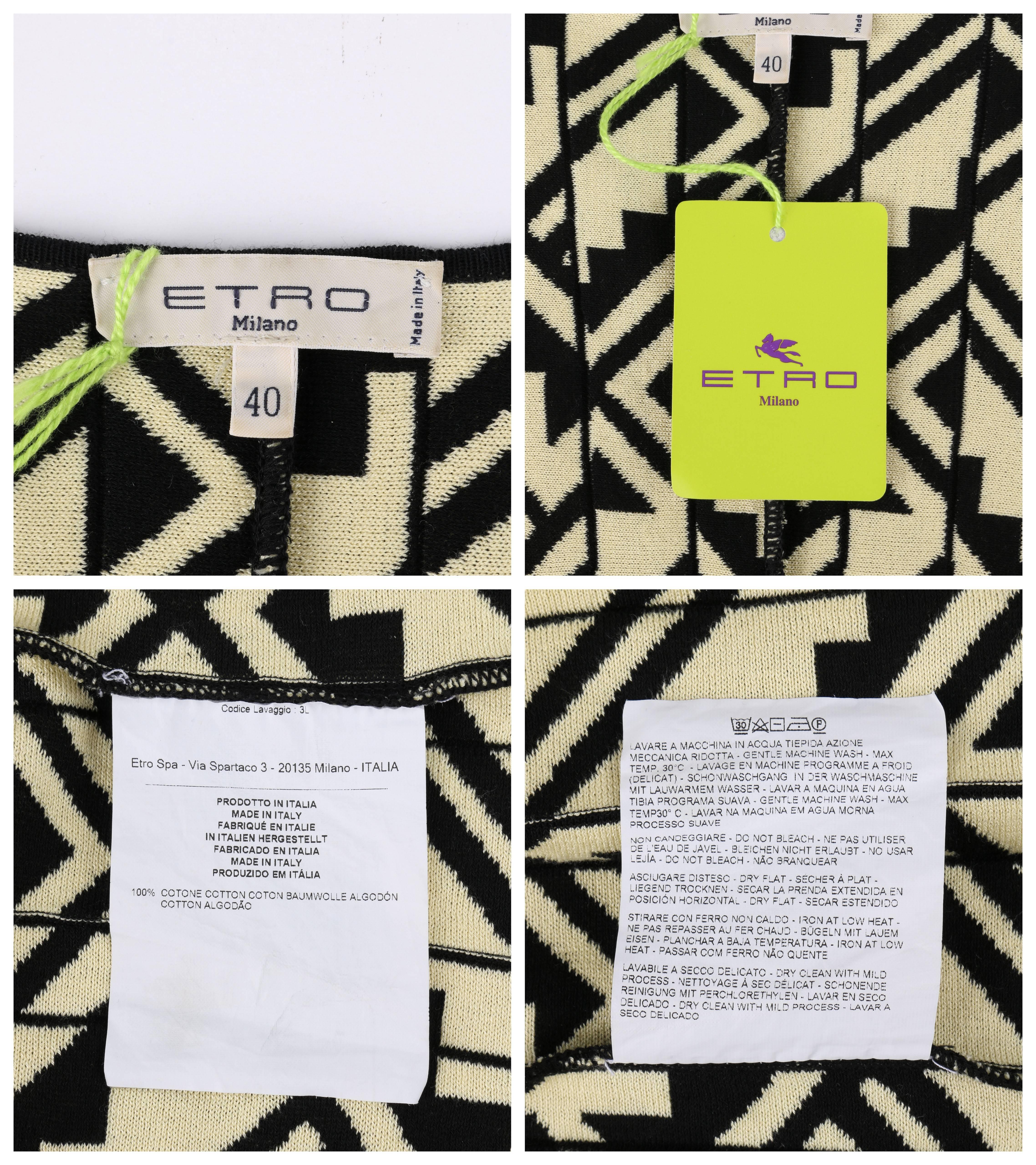 ETRO Black & Soft Yellow Geometric Knit Drop Waist Pleated Cocktail Dress NWT 2