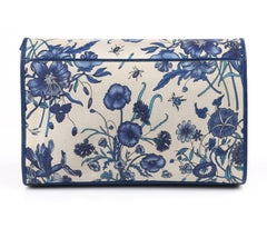 GUCCI c.1980's Blue Leather & Iconic "Flora" Print Canvas Flap Top Purse