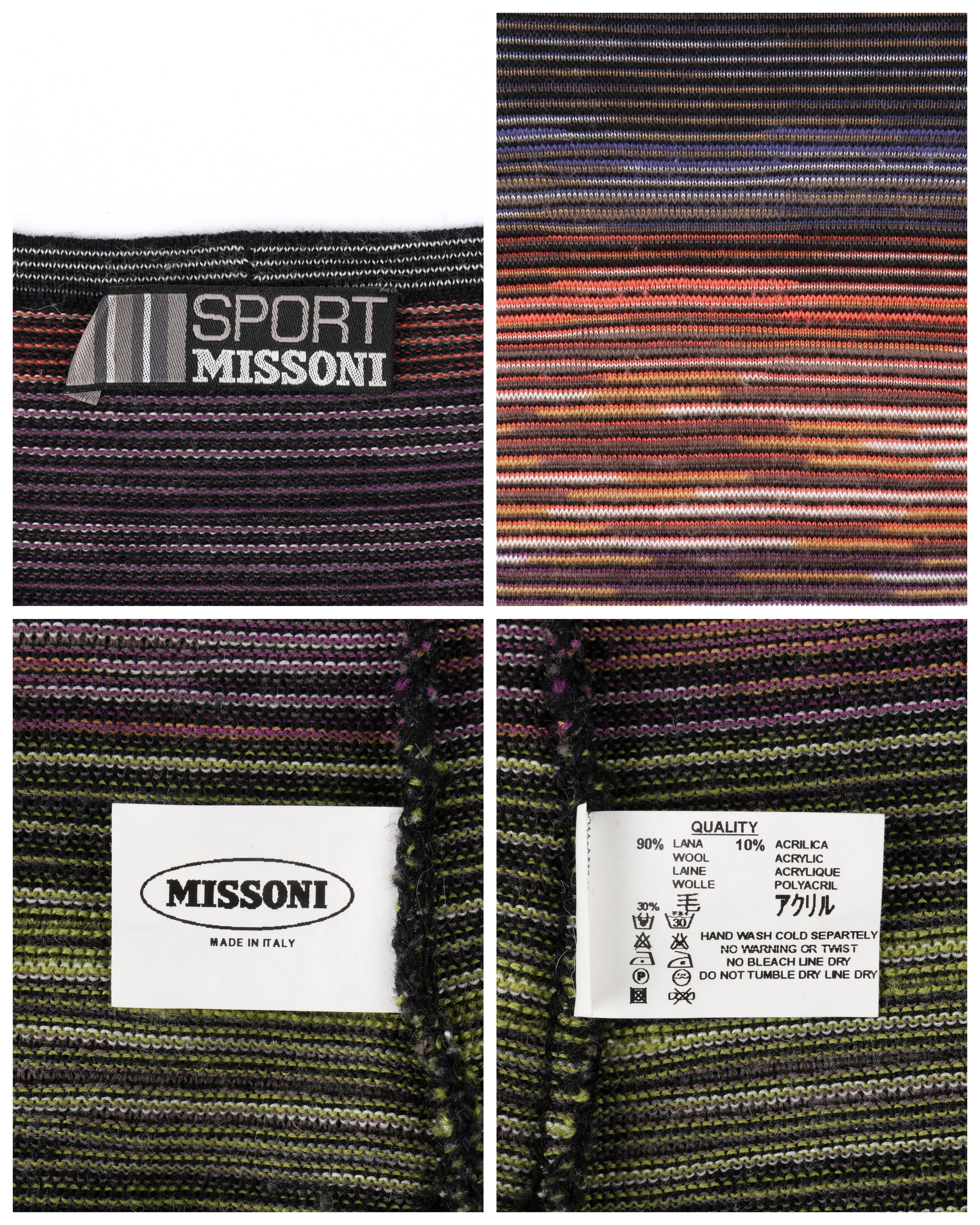 Black MISSONI Sport Rainbow Striped Wool Knit Long Sleeve Crew Neck Top