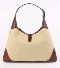 GUCCI "Jackie O Bouvier" Cream Canvas & Brown Leather Hobo Shoulder Bag