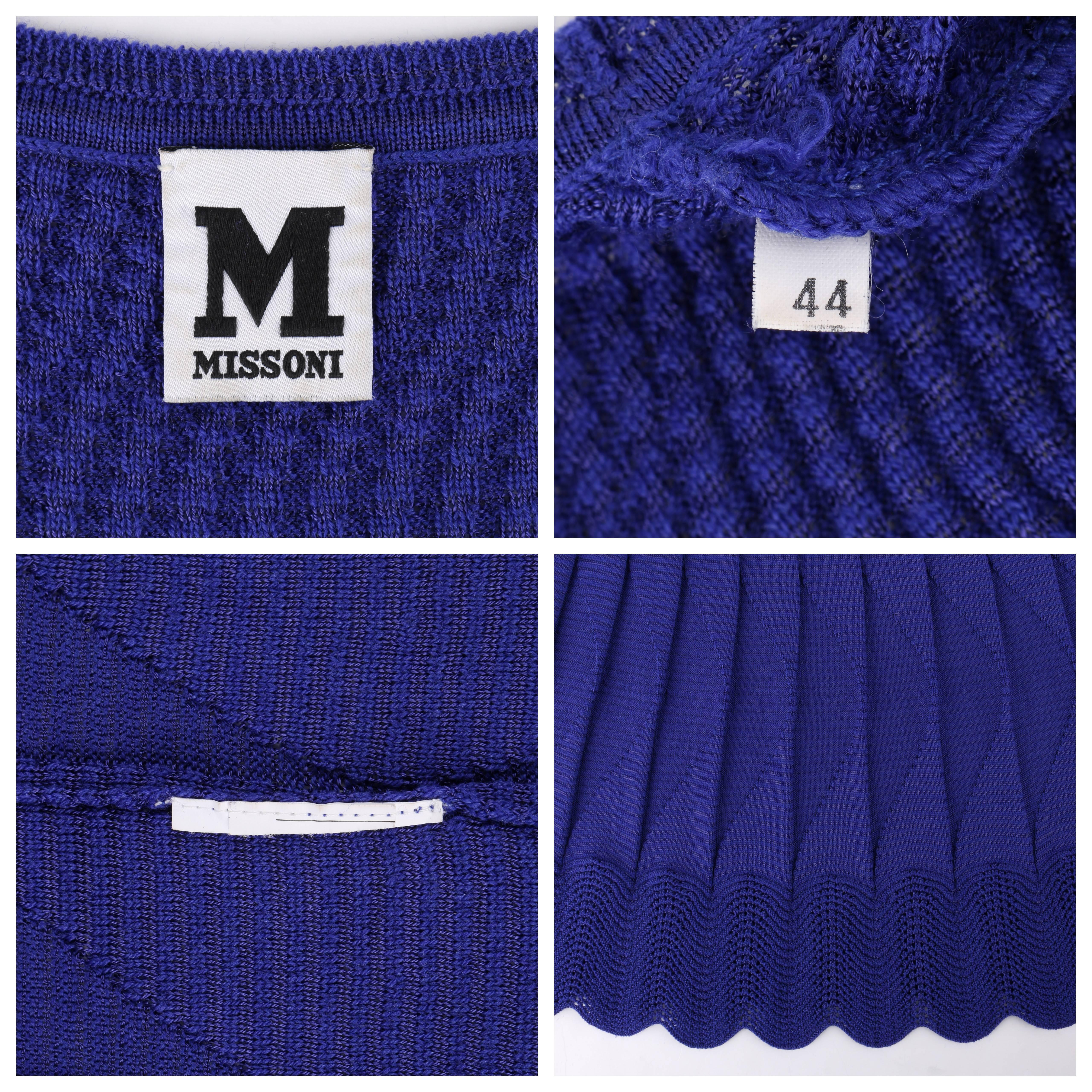 MISSONI Royal Blue Wool Rib Knit Long Sleeve Pleated Shift Dress In Good Condition In Thiensville, WI