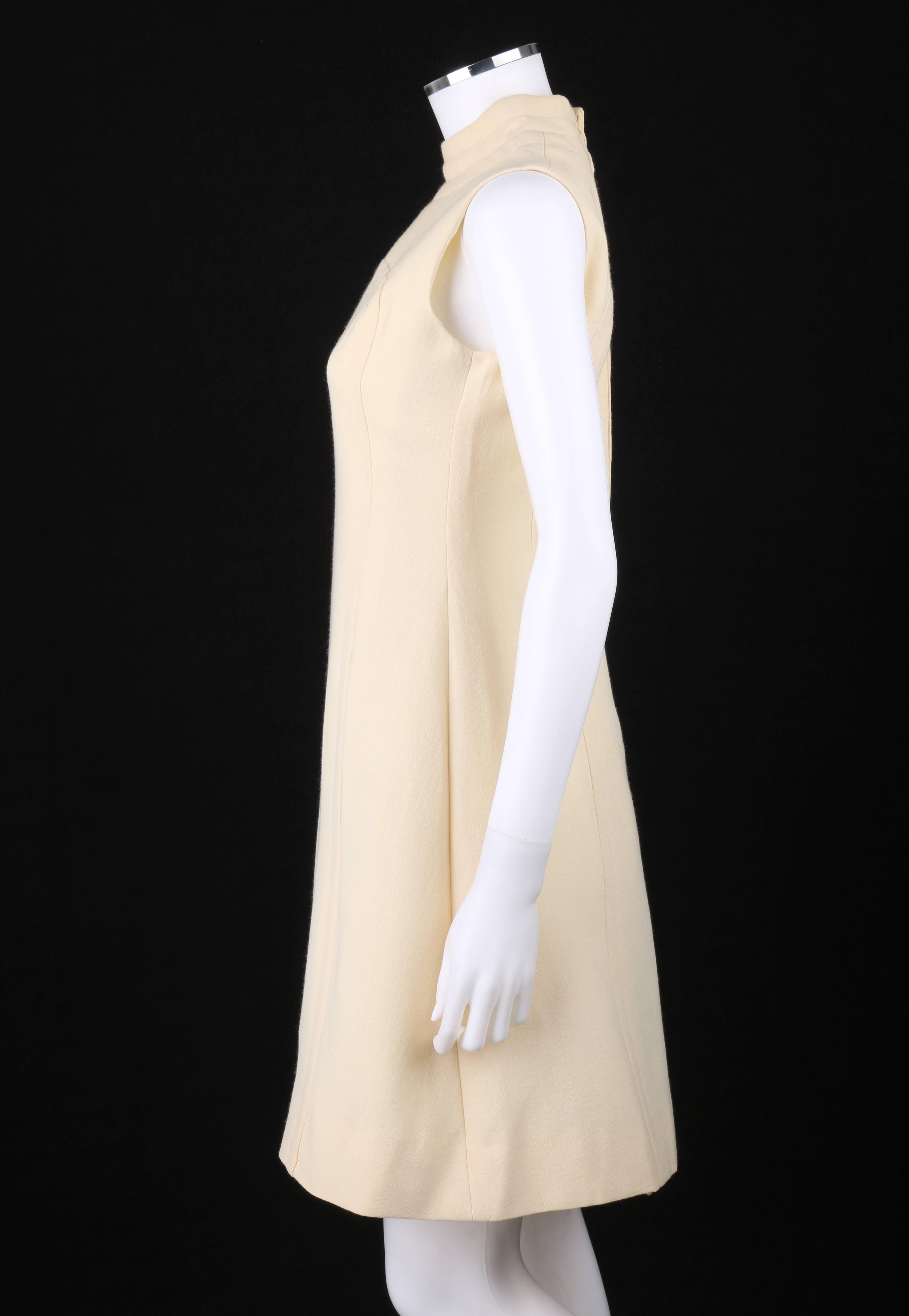 Beige ELEGANCE Paris c.1960's Cream Wool Sleeveless Mod A Line Cocktail Dress