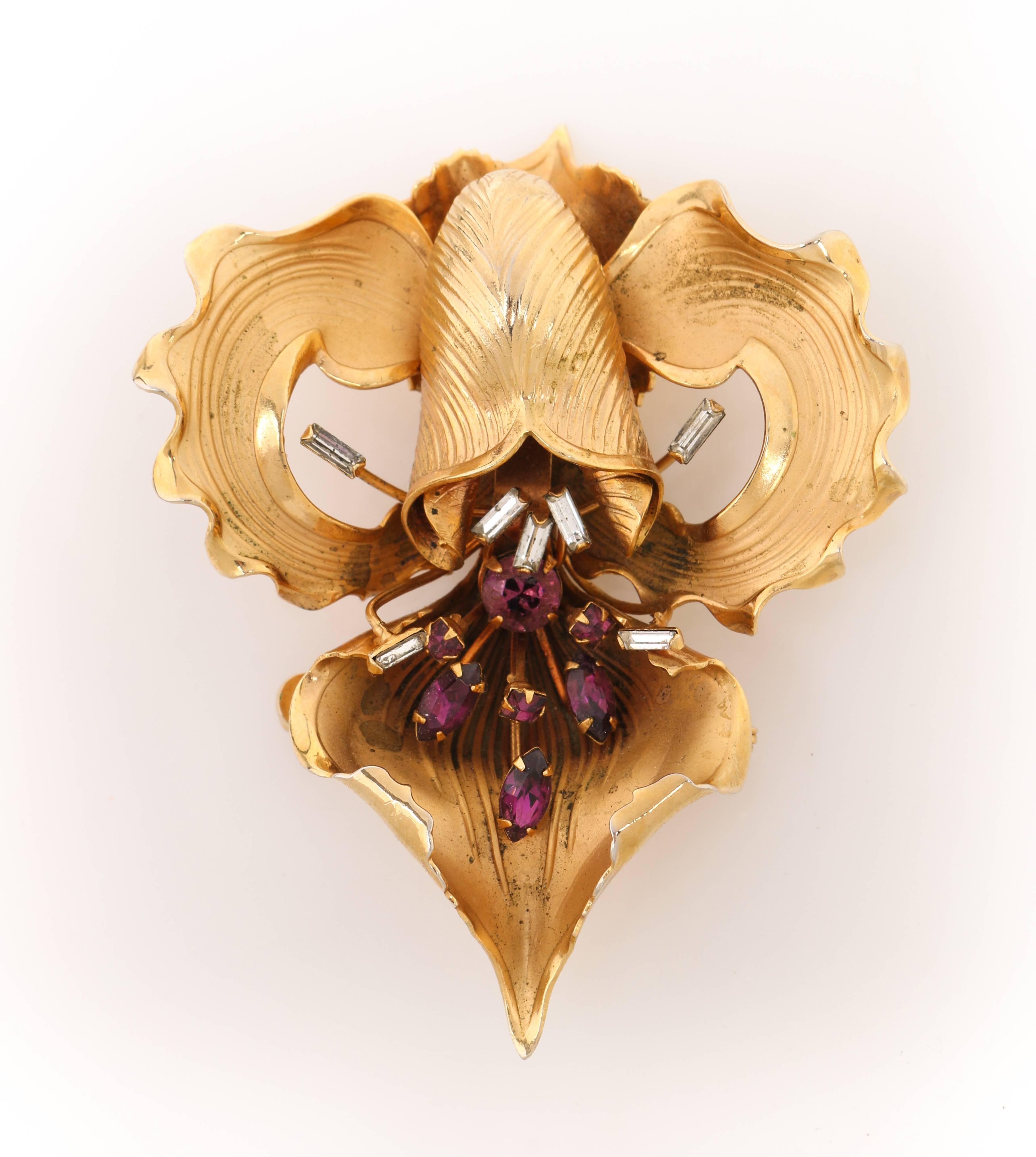 Women's Two-Piece Large Gold Iris Brooch Flower Petal Choker Necklace Parure Set
