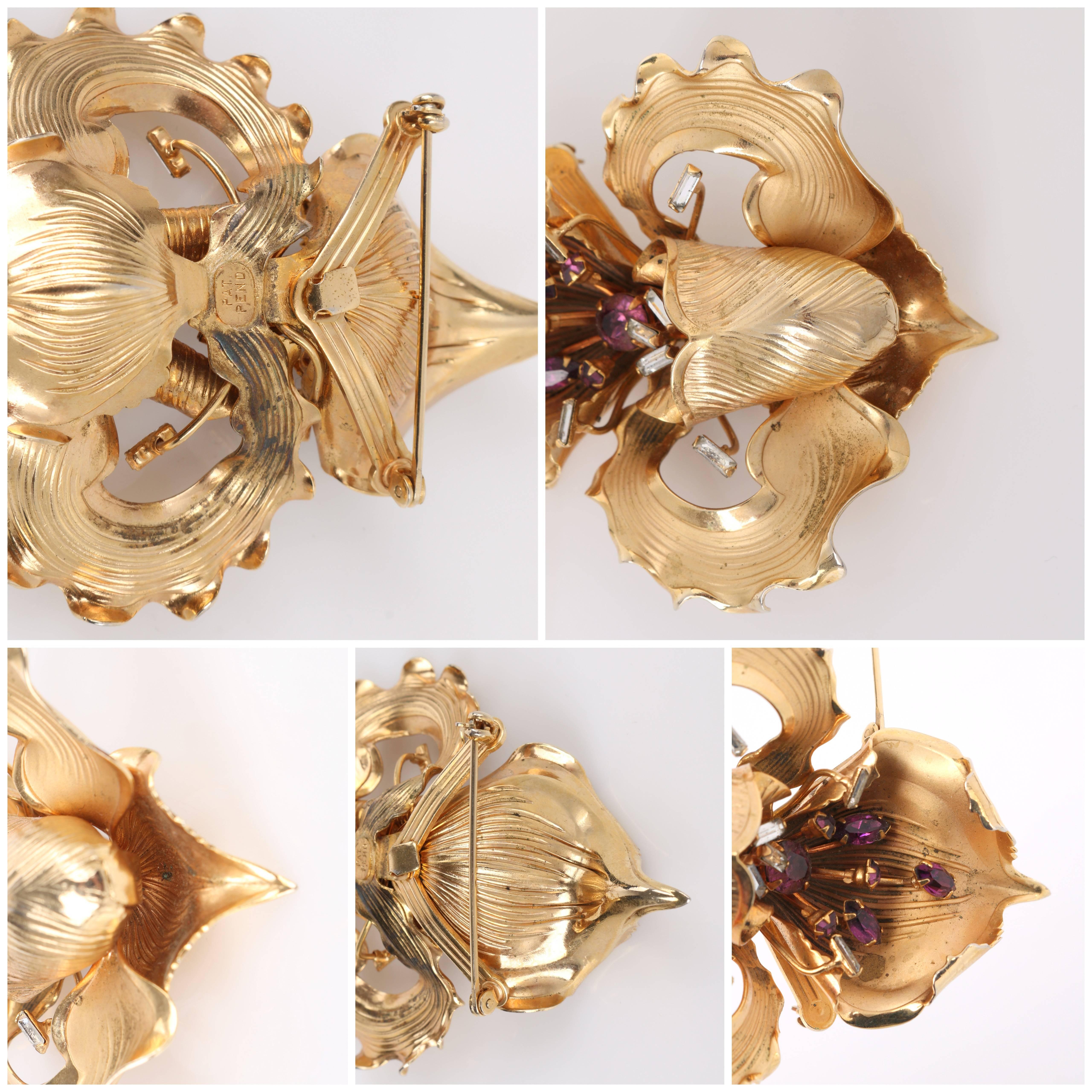 Two-Piece Large Gold Iris Brooch Flower Petal Choker Necklace Parure Set 6
