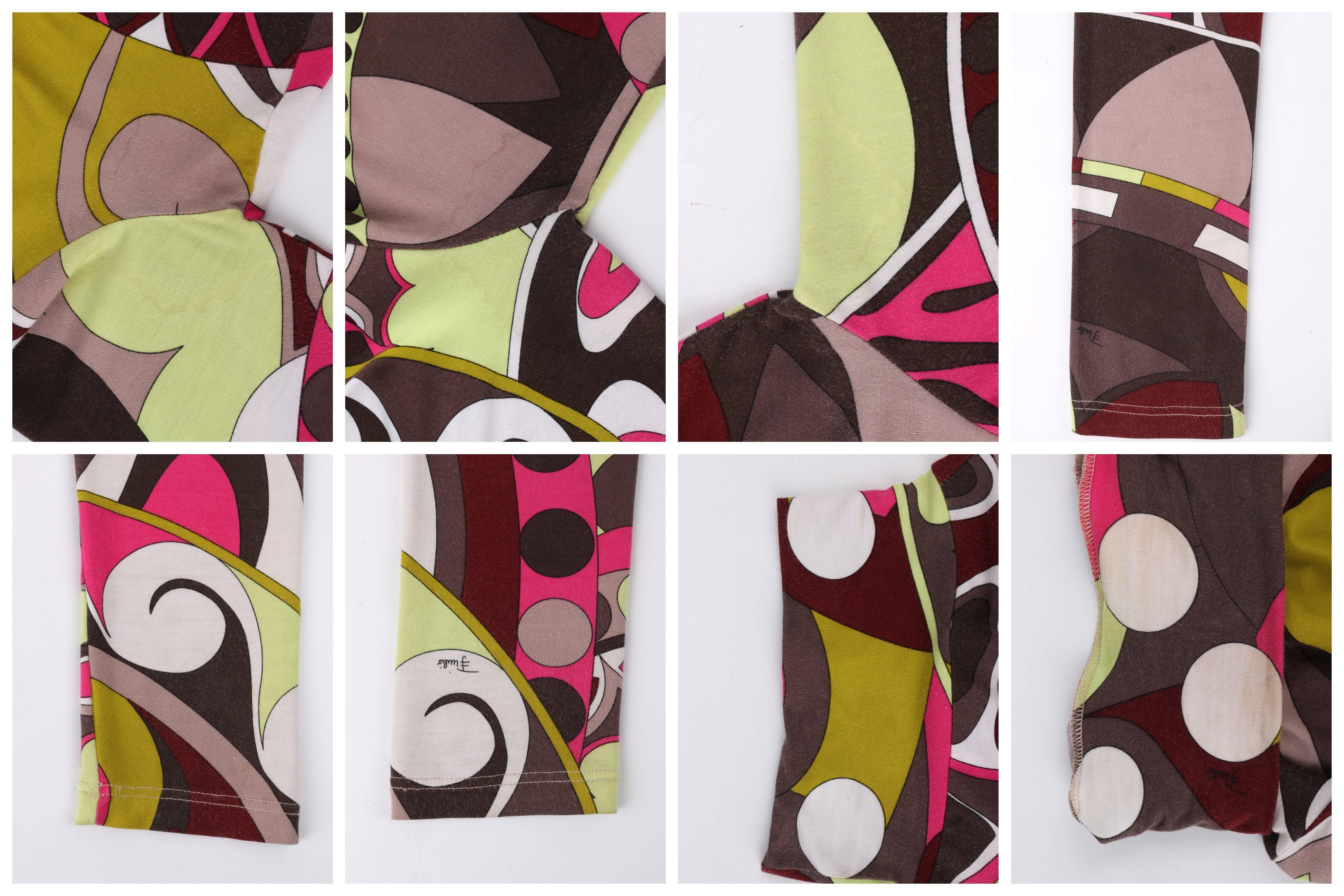 EMILIO PUCCI Brown Multicolor Op Art Signature Print Jersey Knit Turtleneck Top 1