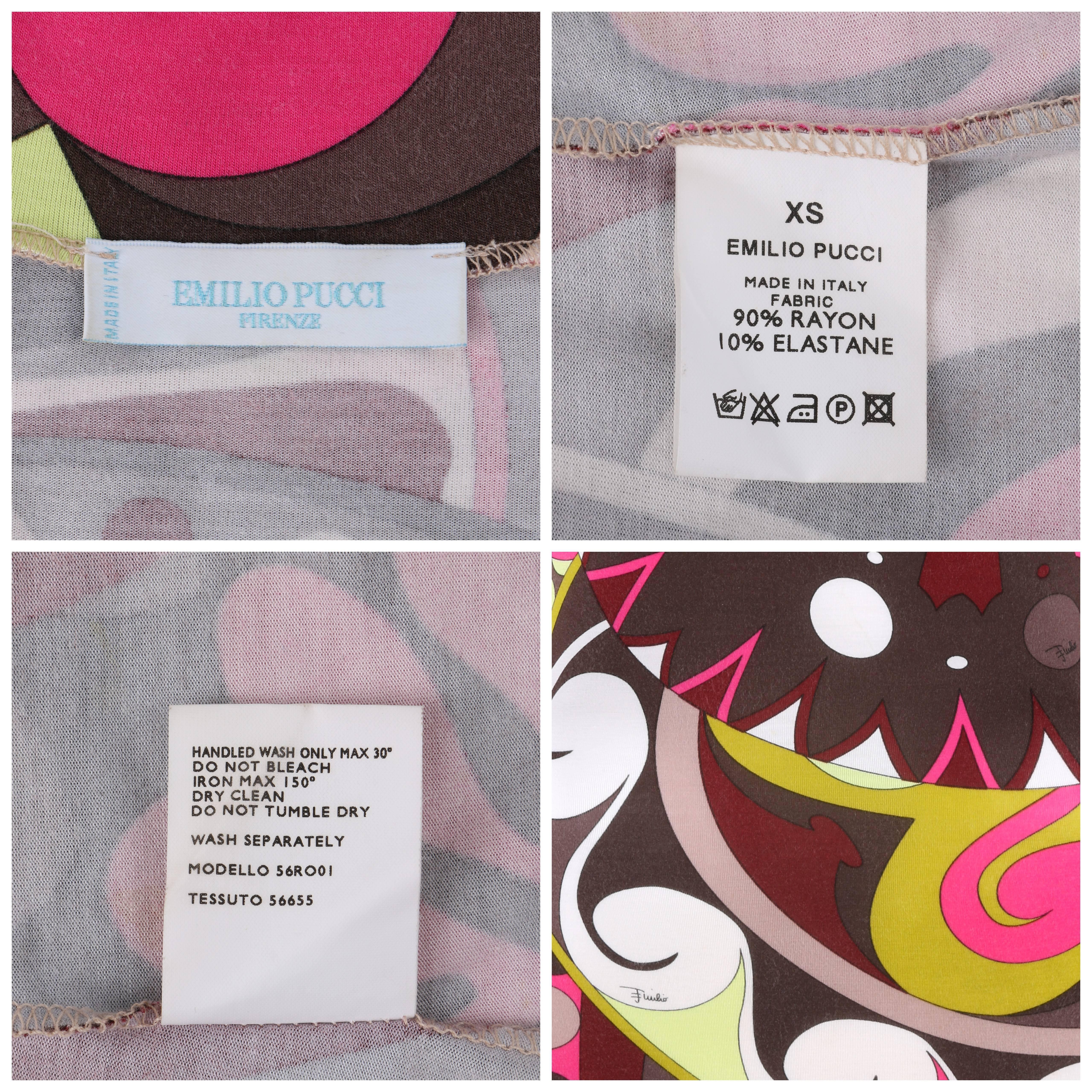 Women's EMILIO PUCCI Brown Multicolor Op Art Signature Print Jersey Knit Turtleneck Top