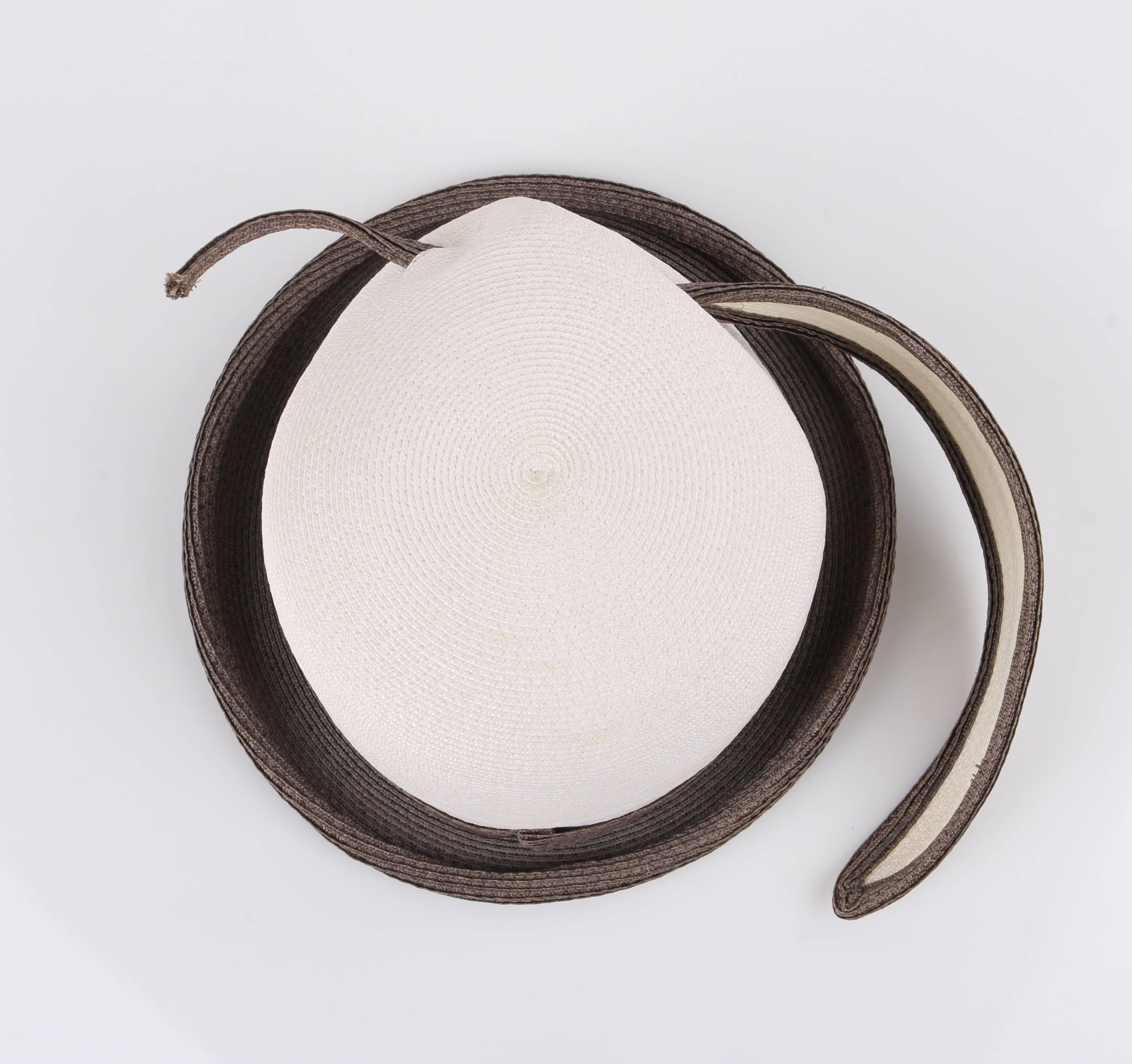 YVES SAINT LAURENT c.1960's YSL Off White Taupe Straw Sculptural Leaf Cloche Hat 1