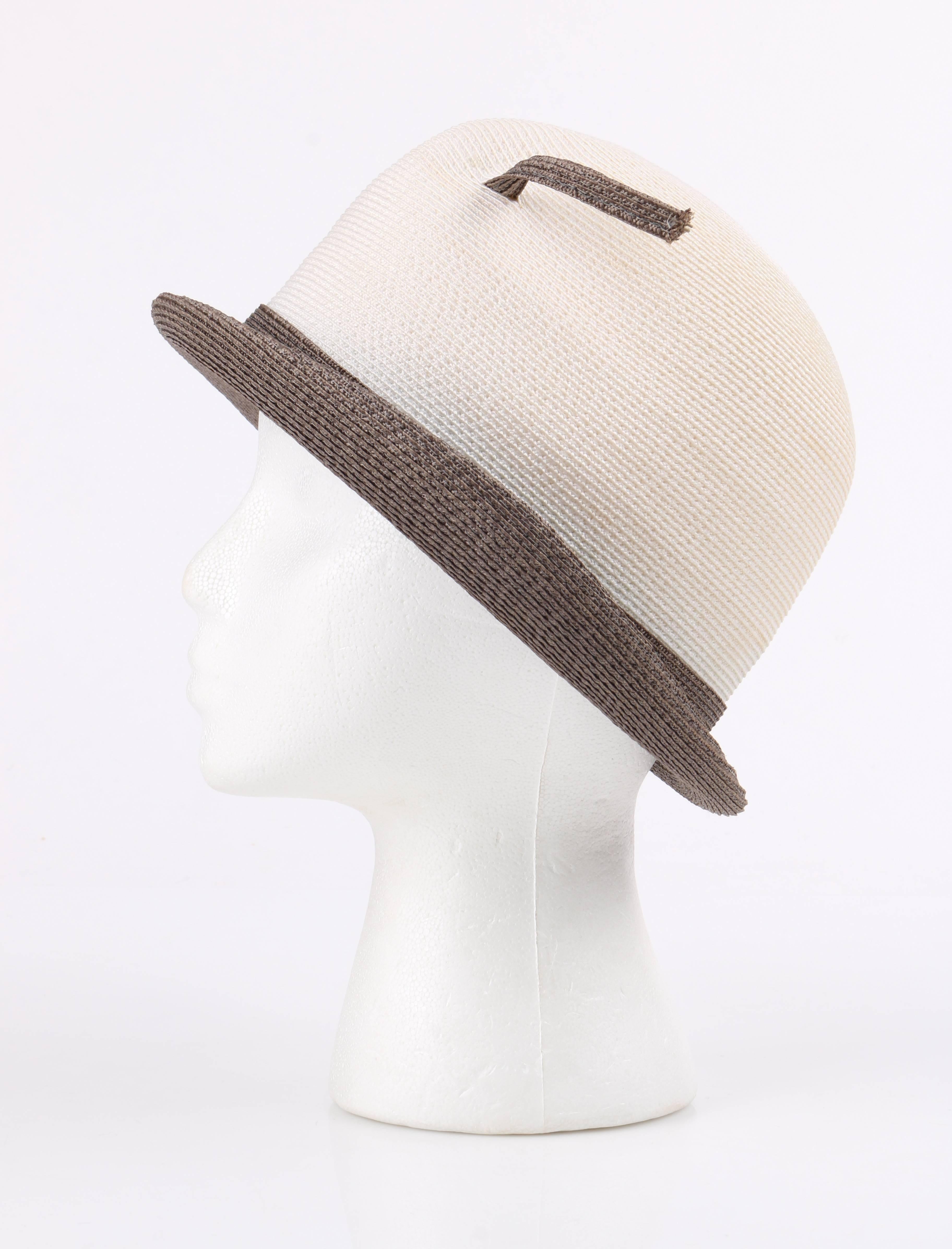 Women's YVES SAINT LAURENT c.1960's YSL Off White Taupe Straw Sculptural Leaf Cloche Hat