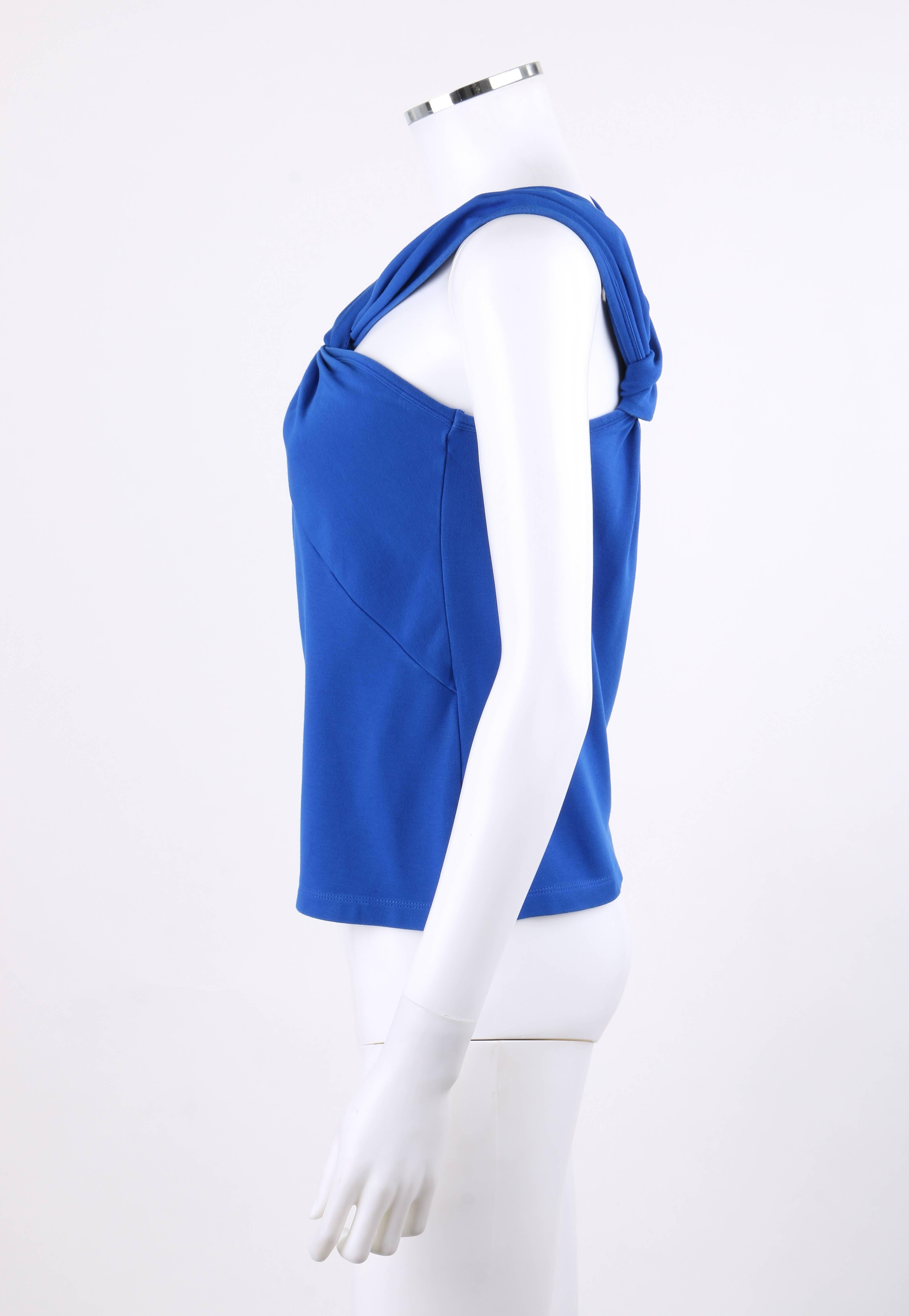 MISSONI Blue Knit Sleeveless Asymmetrical Twist Top 2